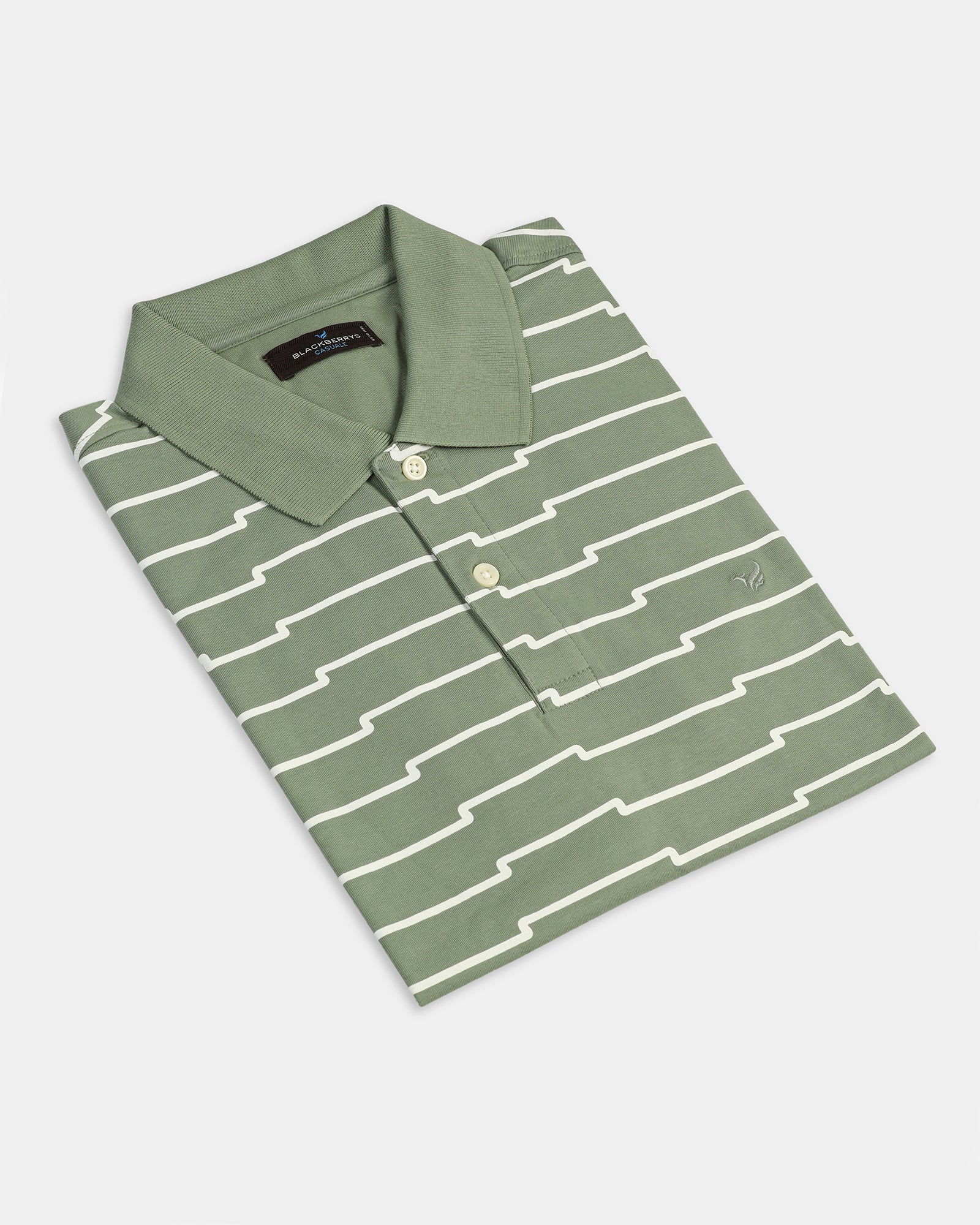 Sage Green Printed Polo - Maze - Image 5