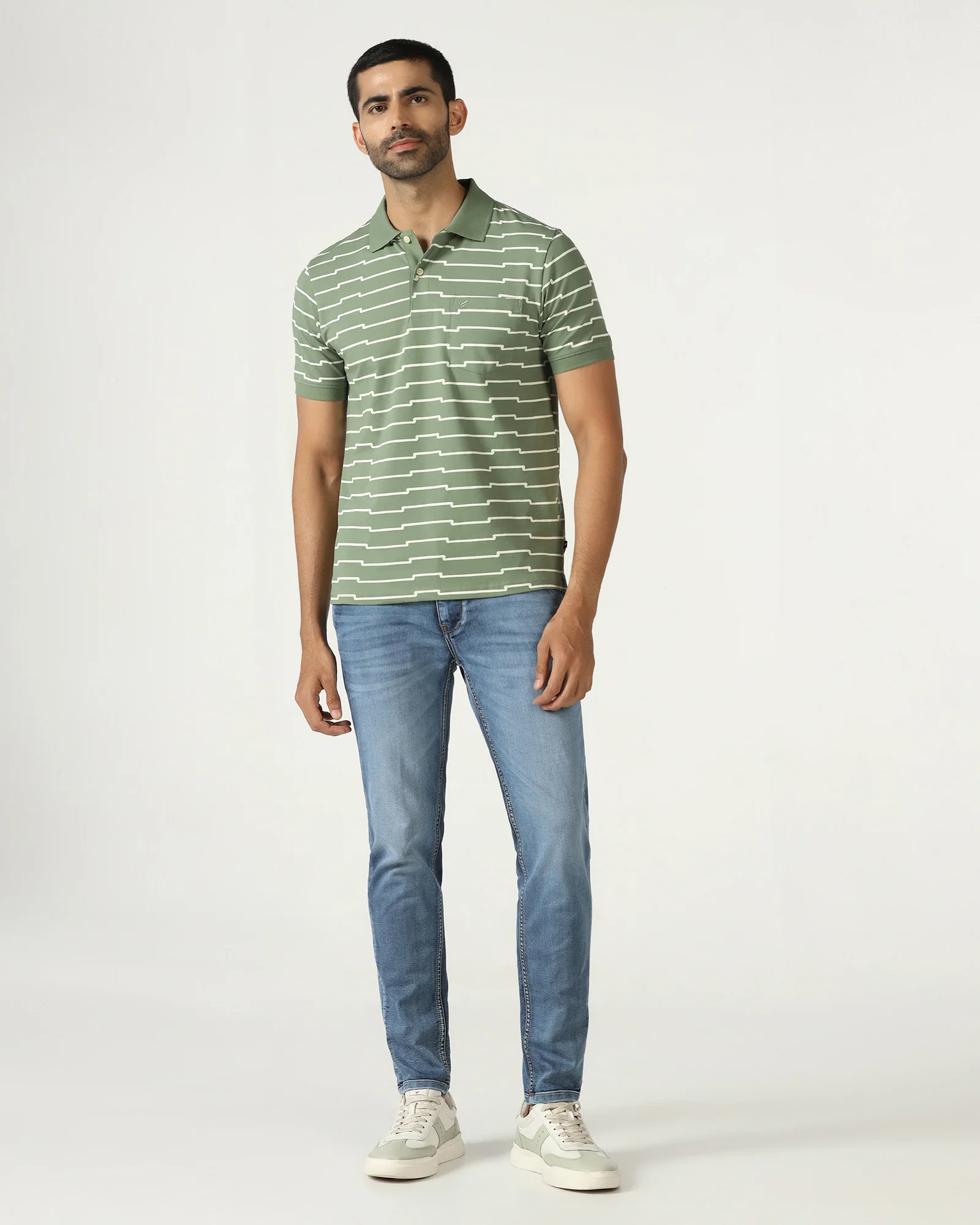 Sage Green Printed Polo - Maze - Image 3