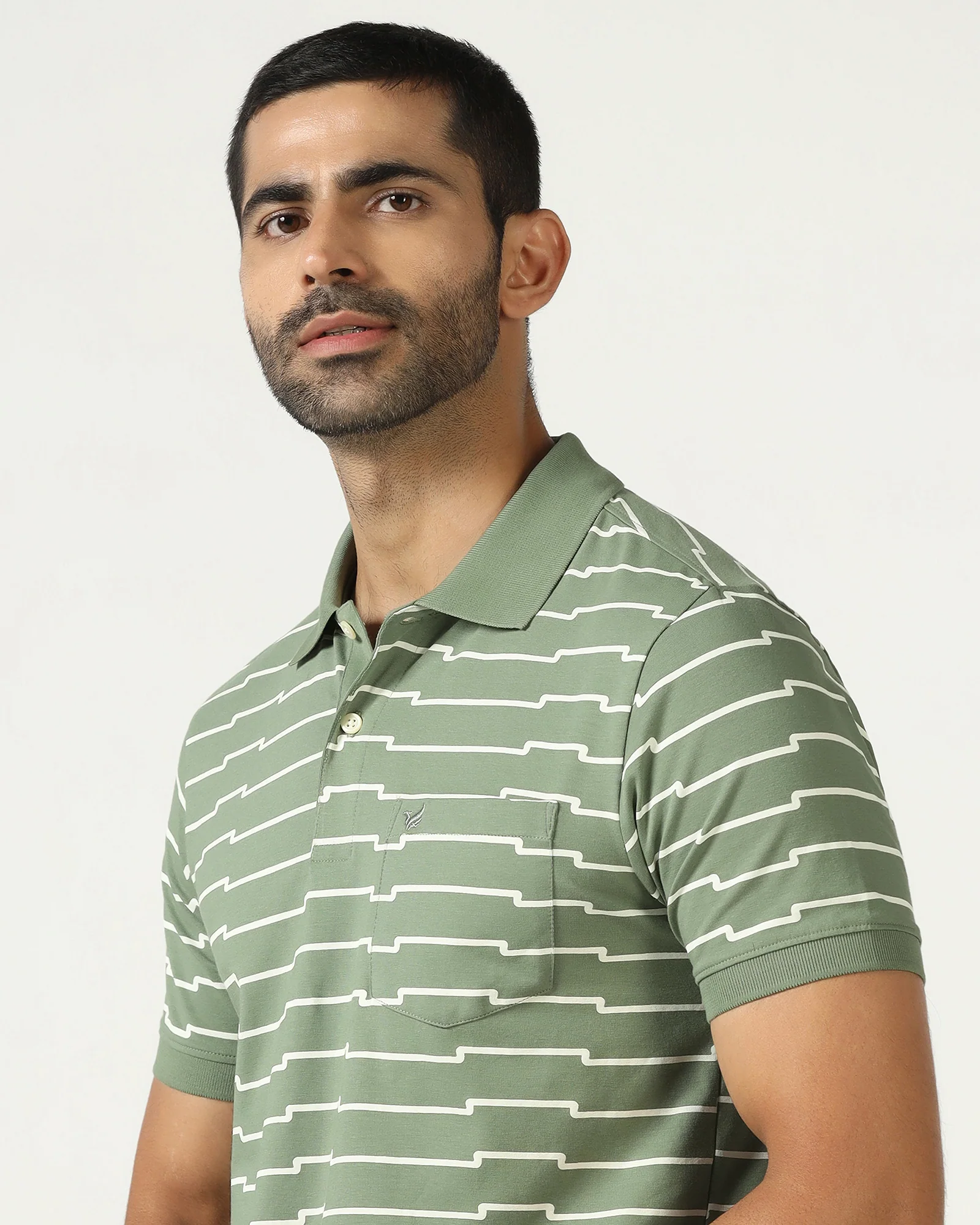 Sage Green Printed Polo - Maze - Image 4