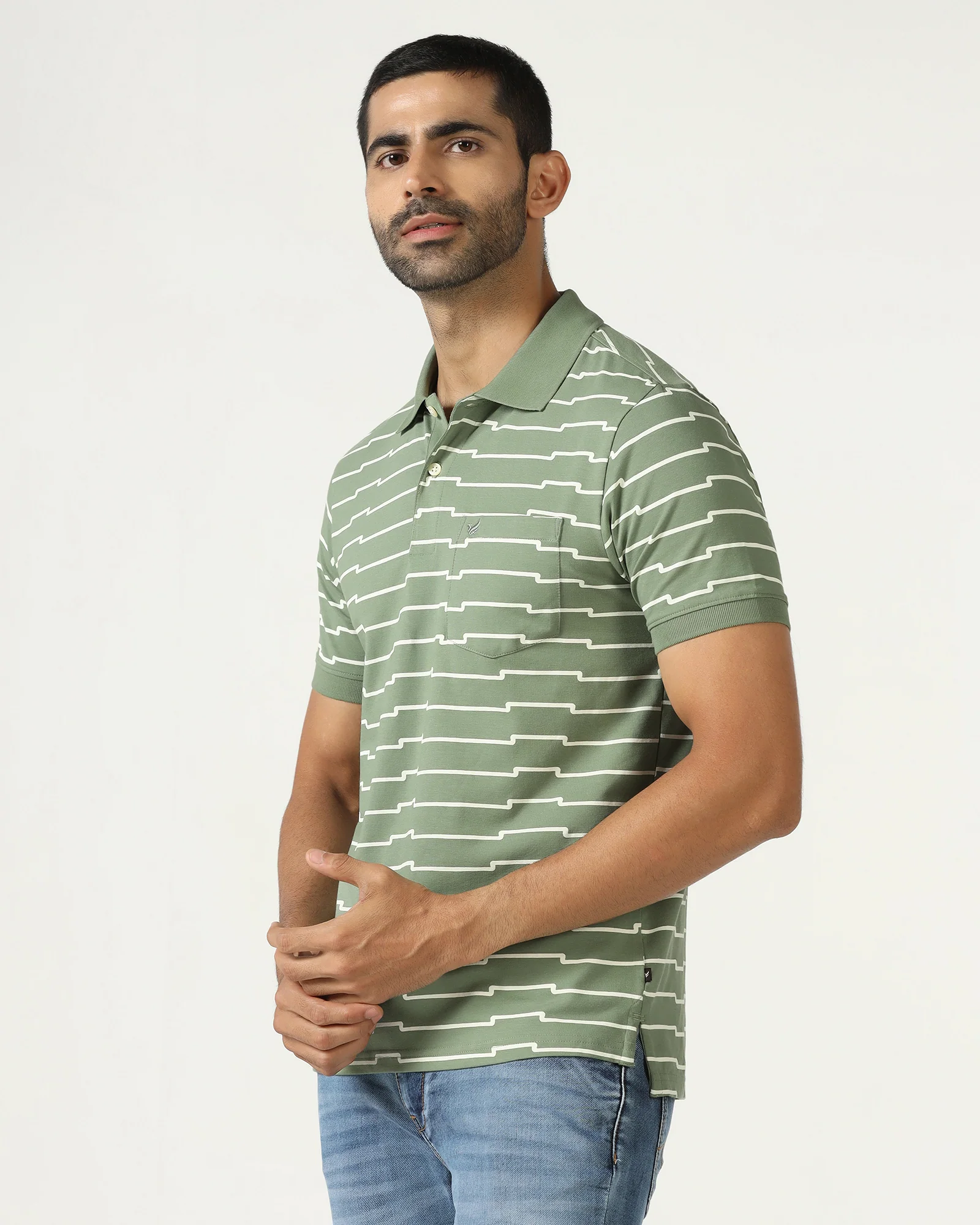 Sage Green Printed Polo - Maze - Image 8