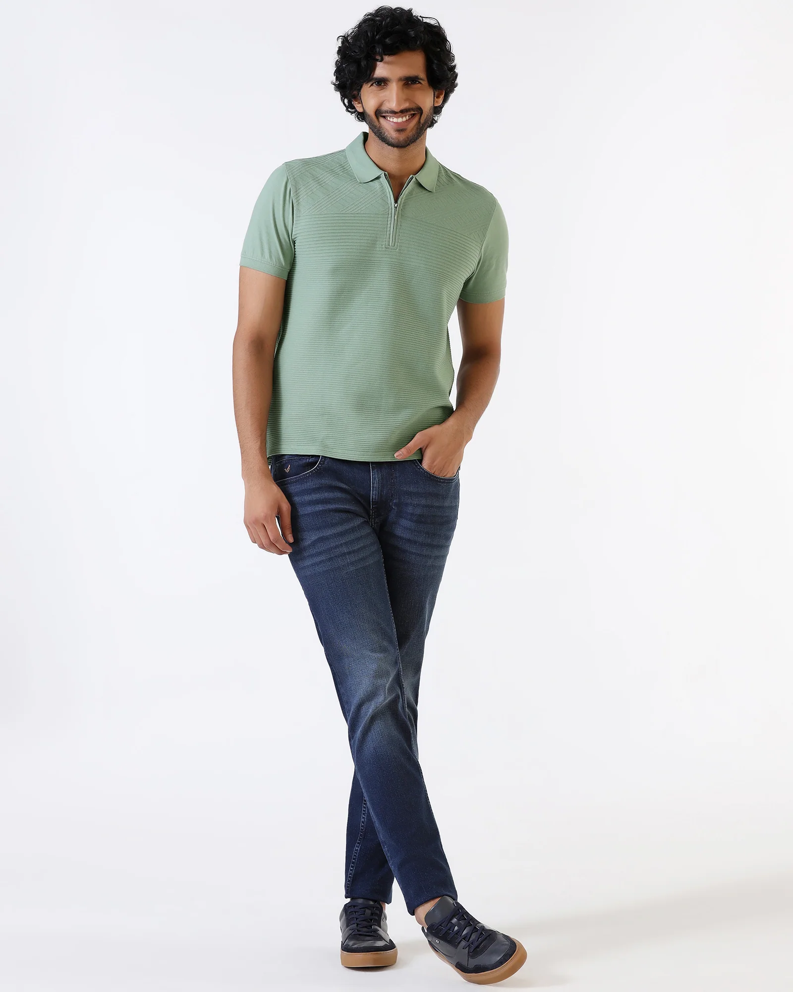 Sage Green Textured Polo - Bourbon - Image 3