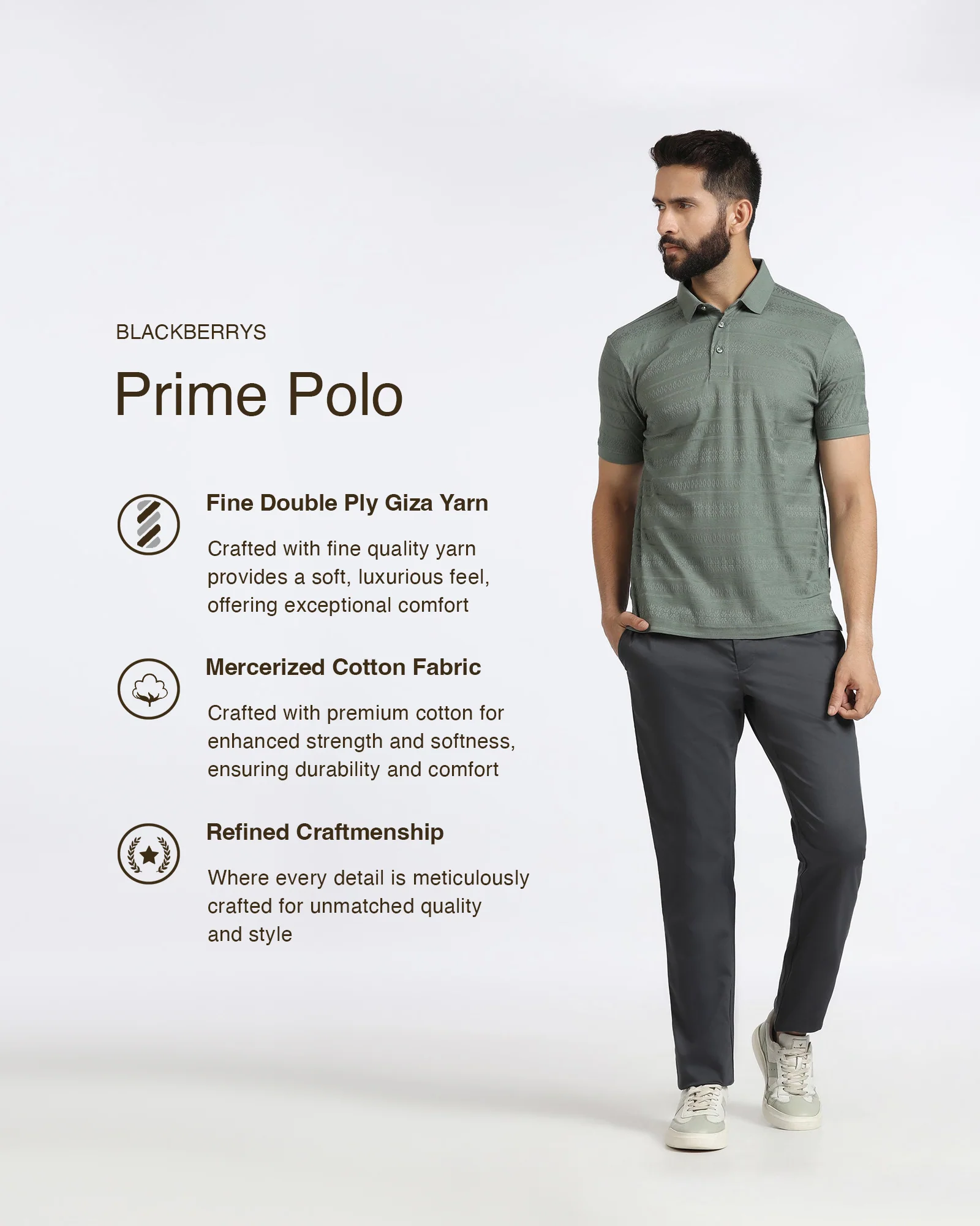 Sage Green Textured Polo - Tomb - Image 3