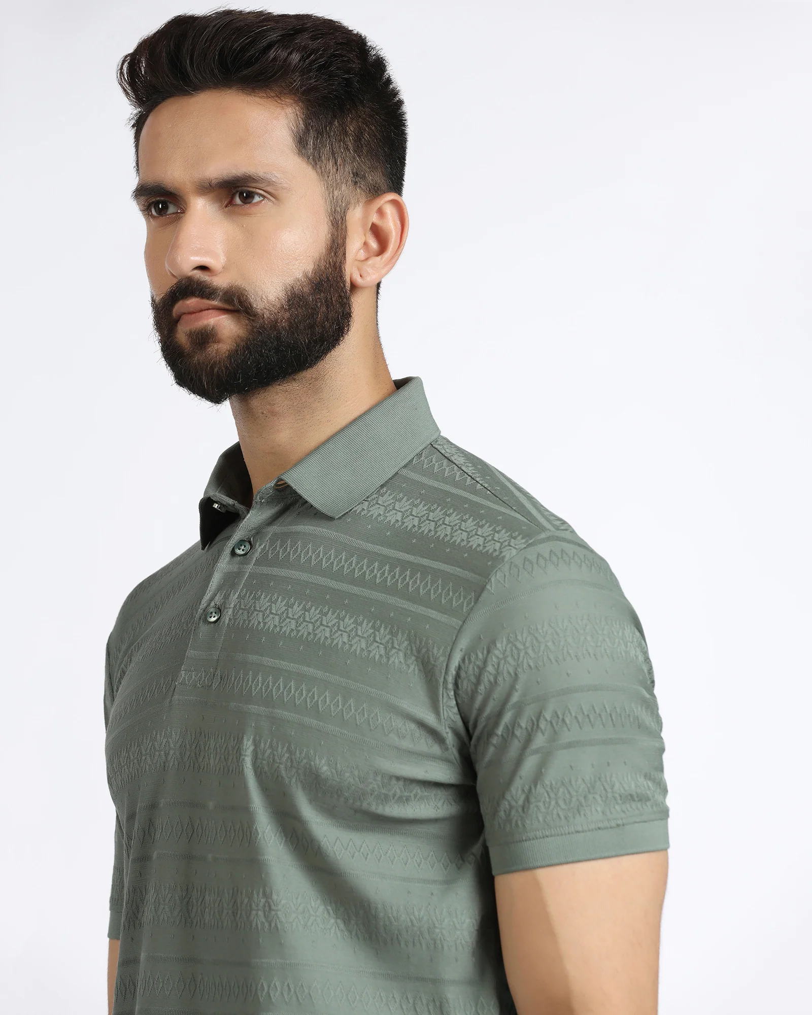 Sage Green Textured Polo - Tomb - Image 4