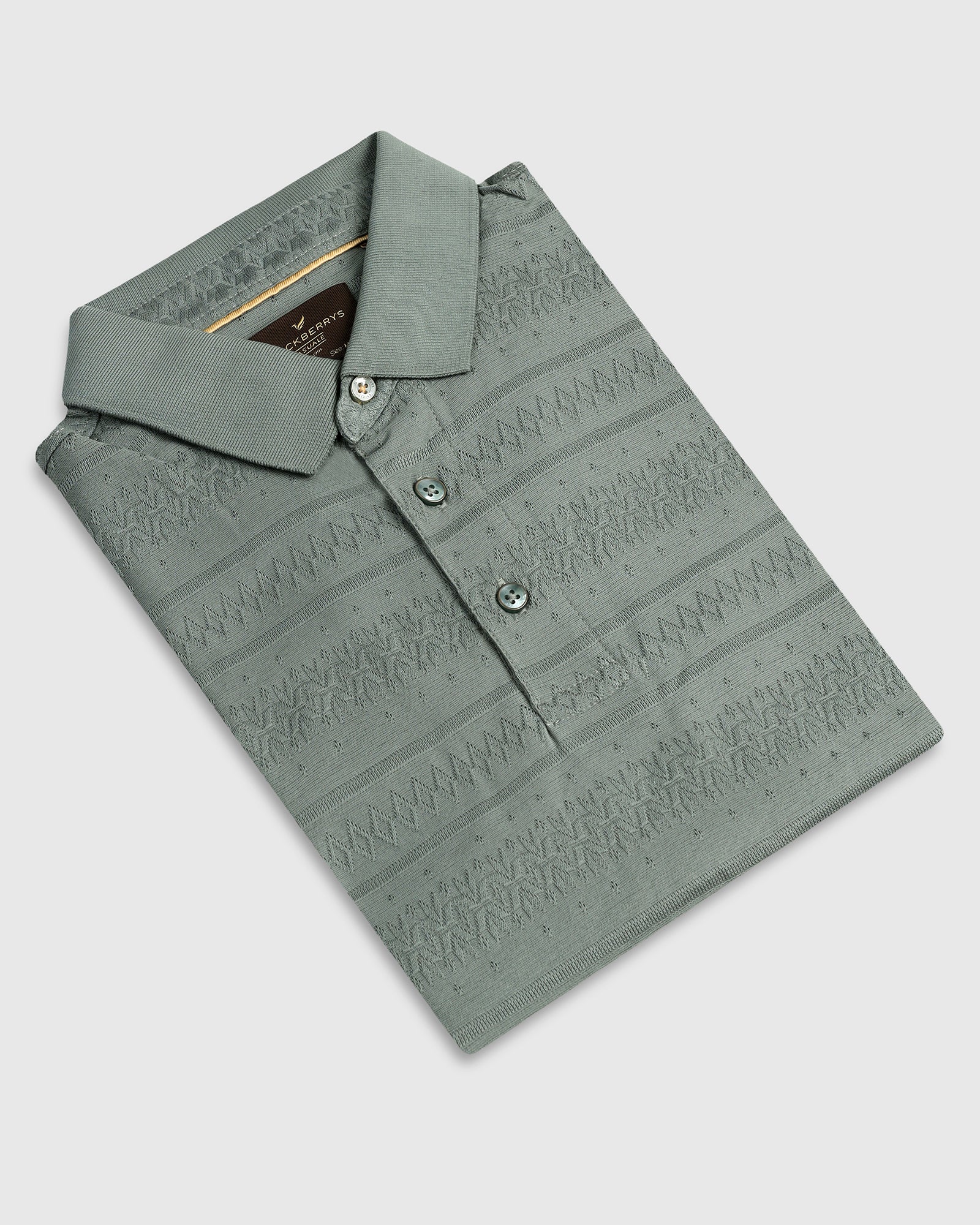 Sage Green Textured Polo - Tomb - Image 5