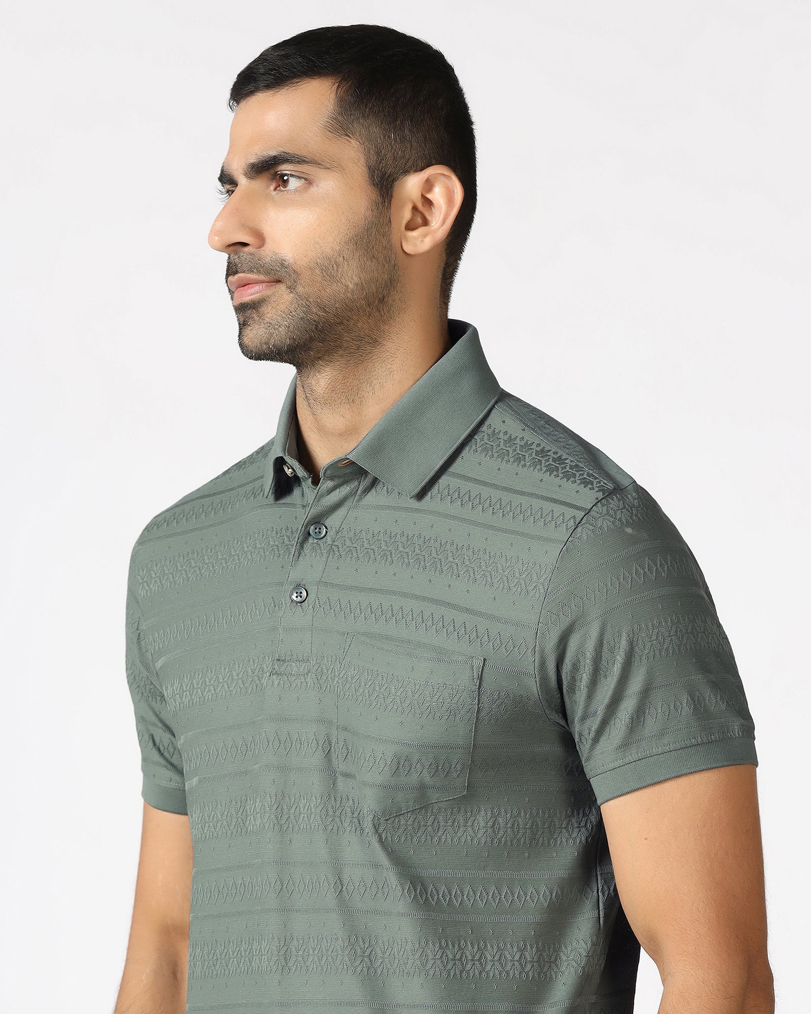 Sage Green Textured Polo - Tomb - Image 4