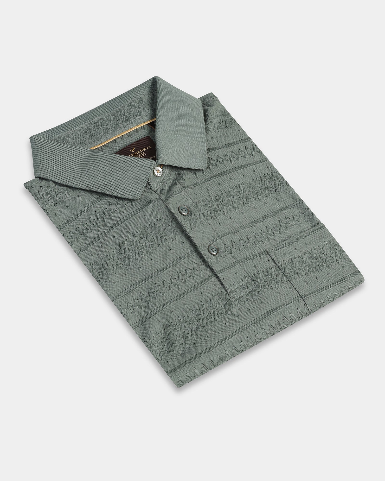 Sage Green Textured Polo - Tomb - Image 5