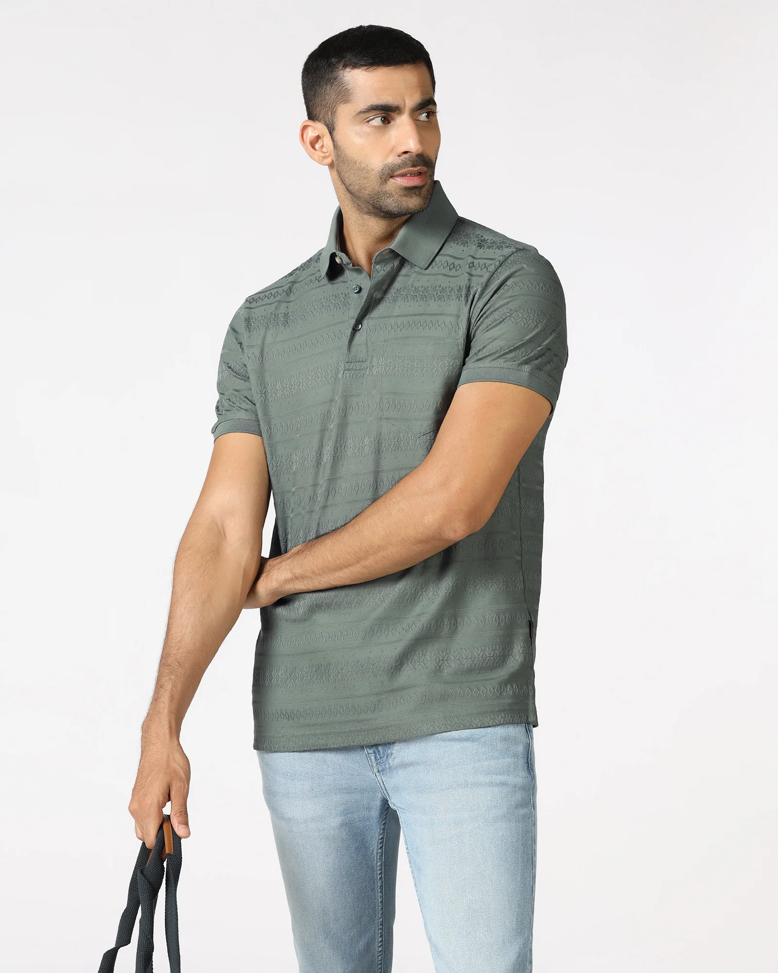 Sage Green Textured Polo - Tomb - Image 7