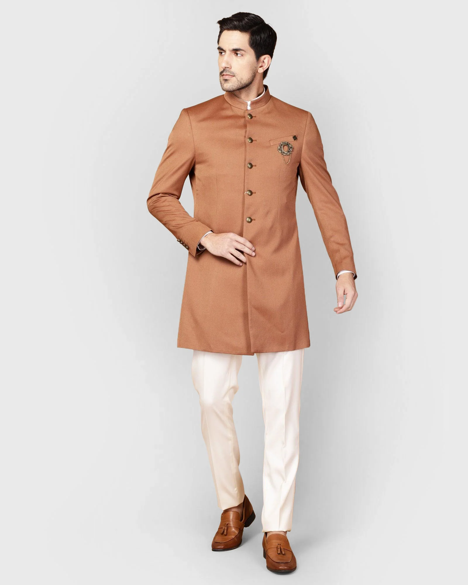 Rust Swarn Textured Achkan Set - Sempt - Image 3