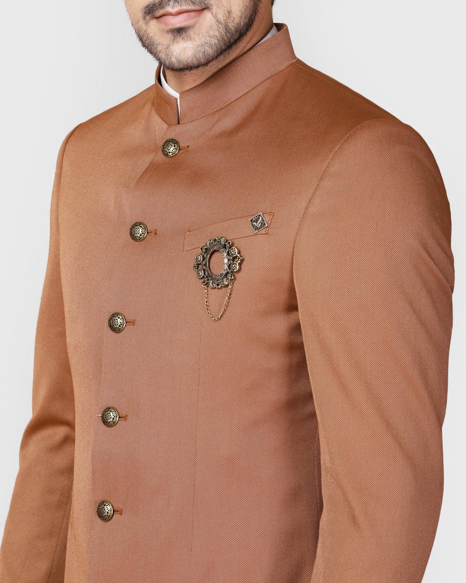 Rust Swarn Textured Achkan Set - Sempt - Image 5
