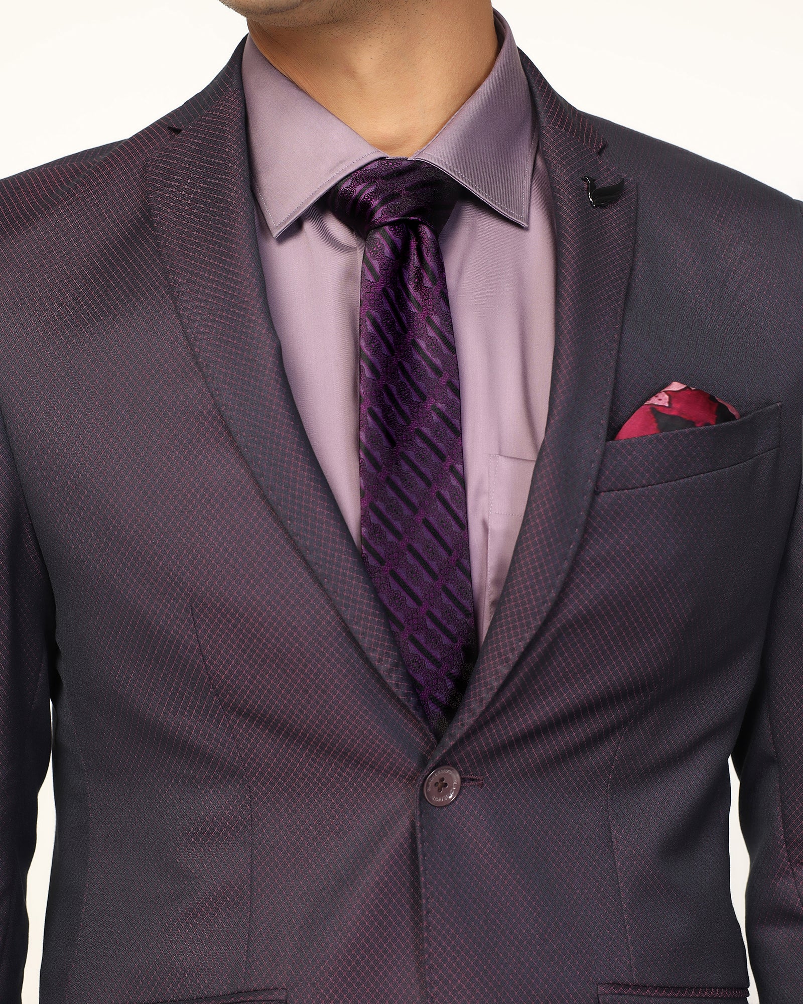 Silk Dark Purple Jacquard Tie - Vidal - Image 2
