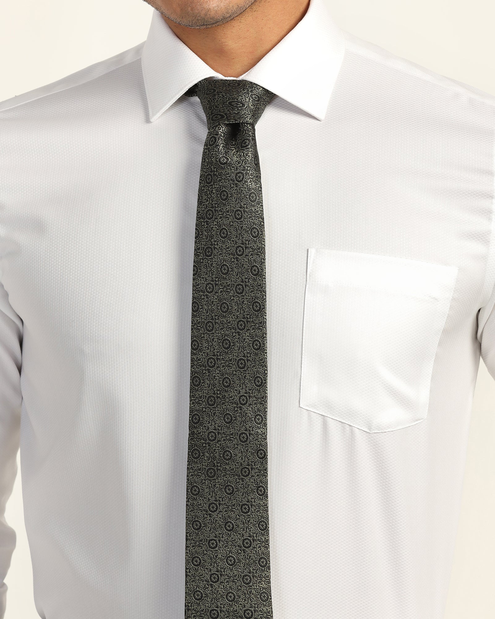 Silk Olive Jacquard Tie - Vagor - Image 2