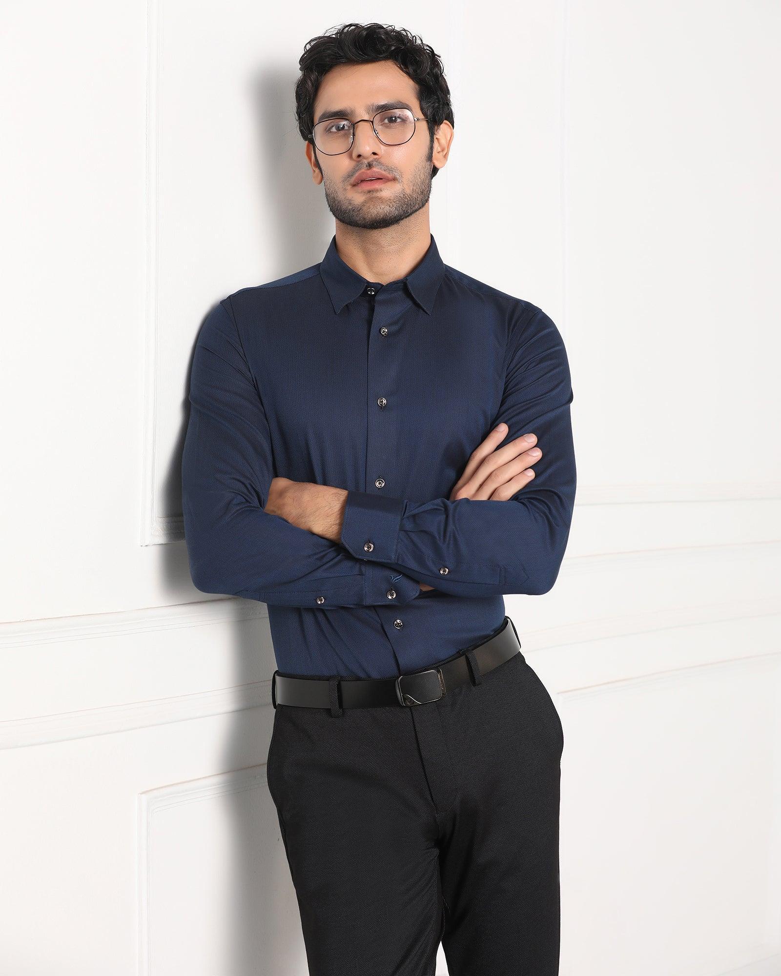 Must Haves Formal Midnight Blue Solid Shirt - Silvio - Image 5