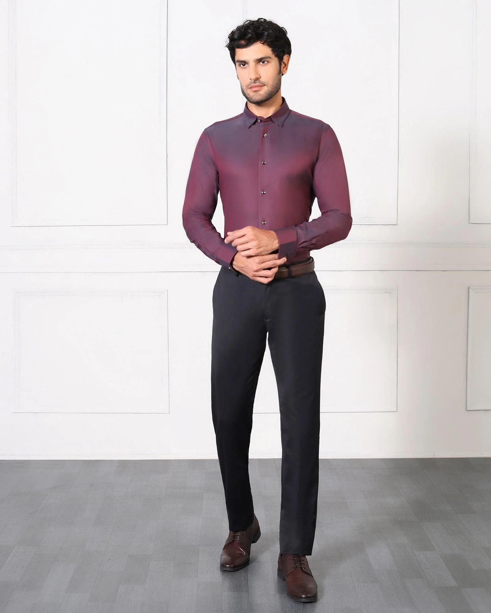 Must Haves Formal Maroon Solid Shirt - Silvio - Image 3