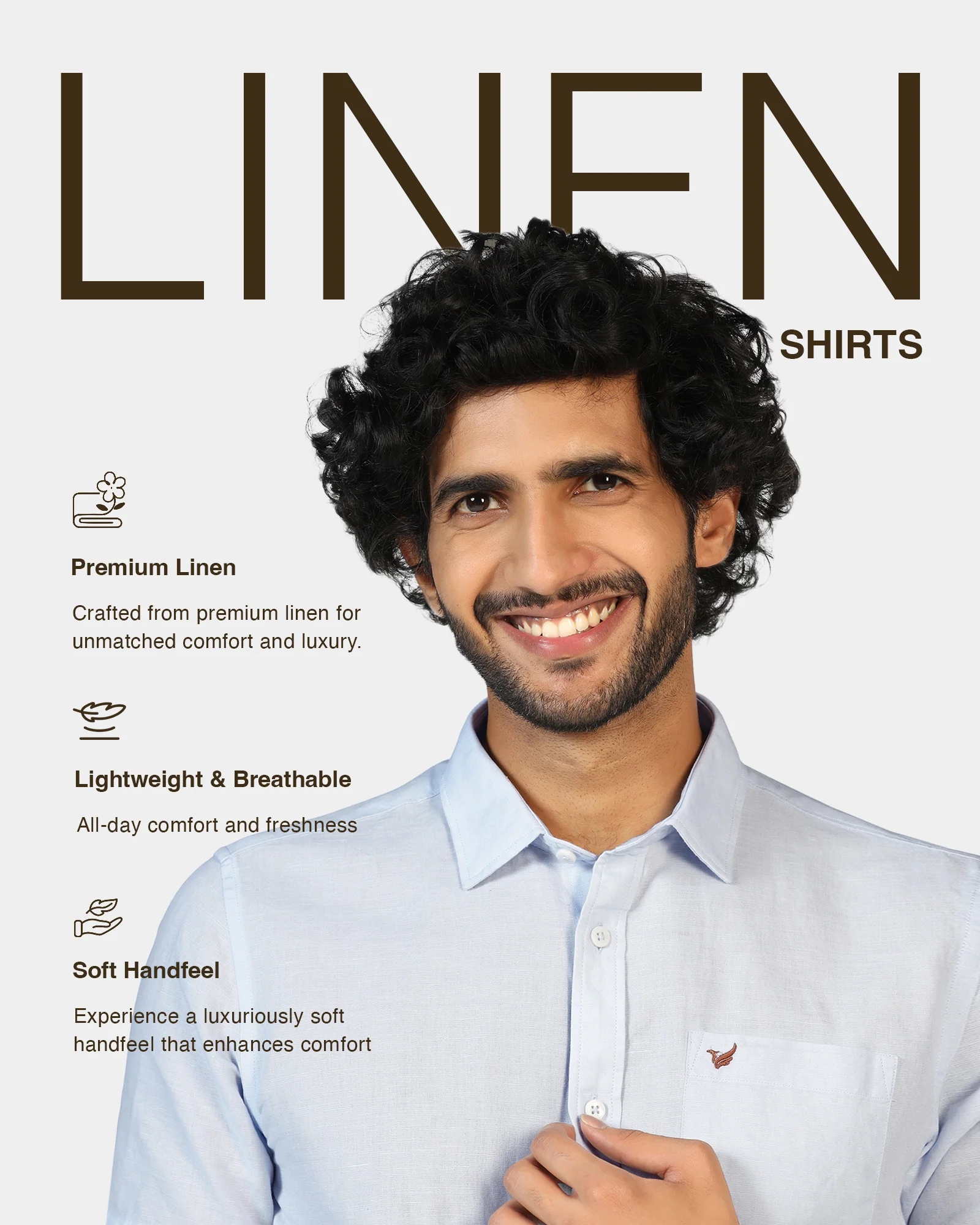 Sky Blue Half Sleeve Linen Solid Shirt - Salmon - Image 4