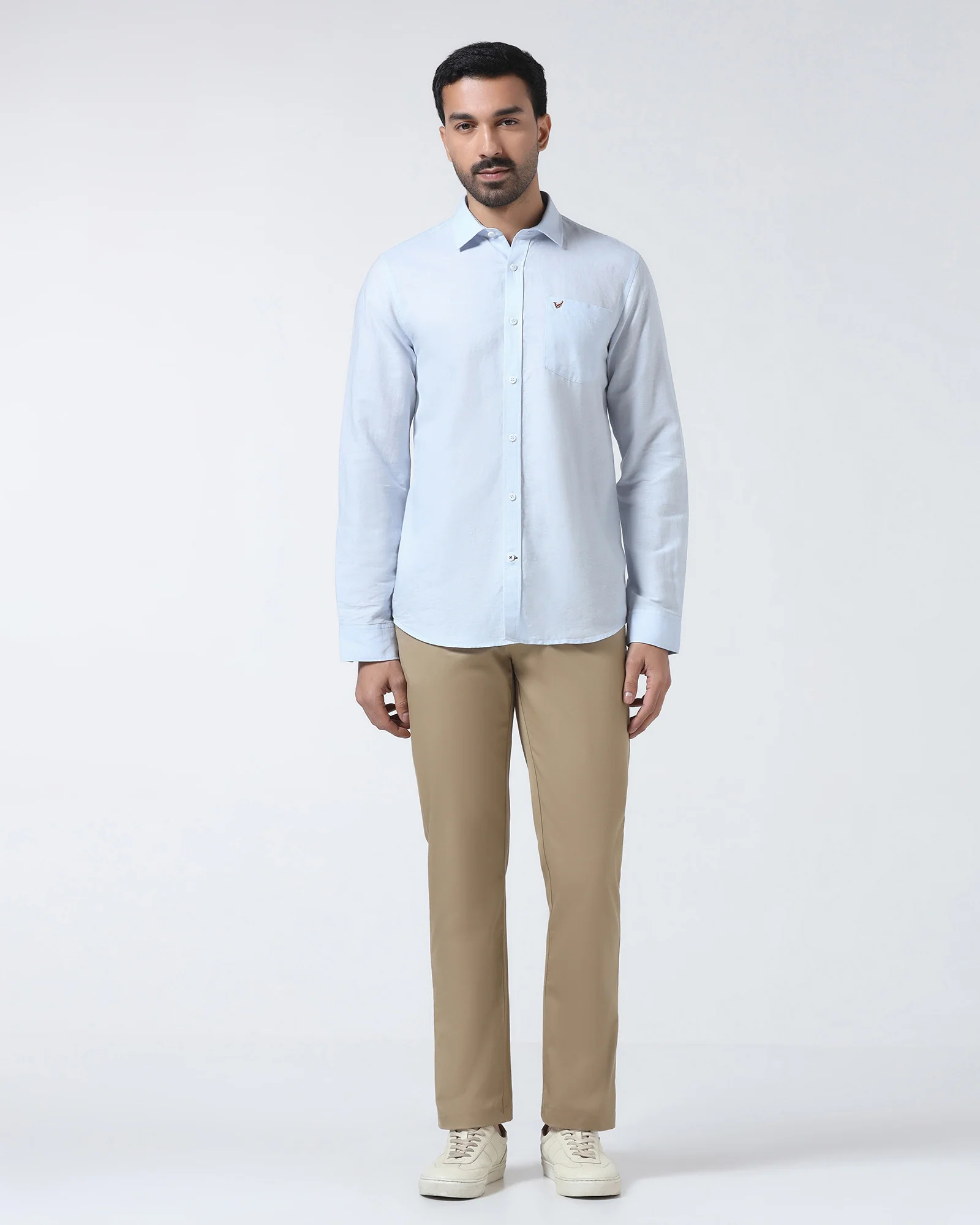 Sky Blue Linen Solid Shirt - Cleo - Image 3