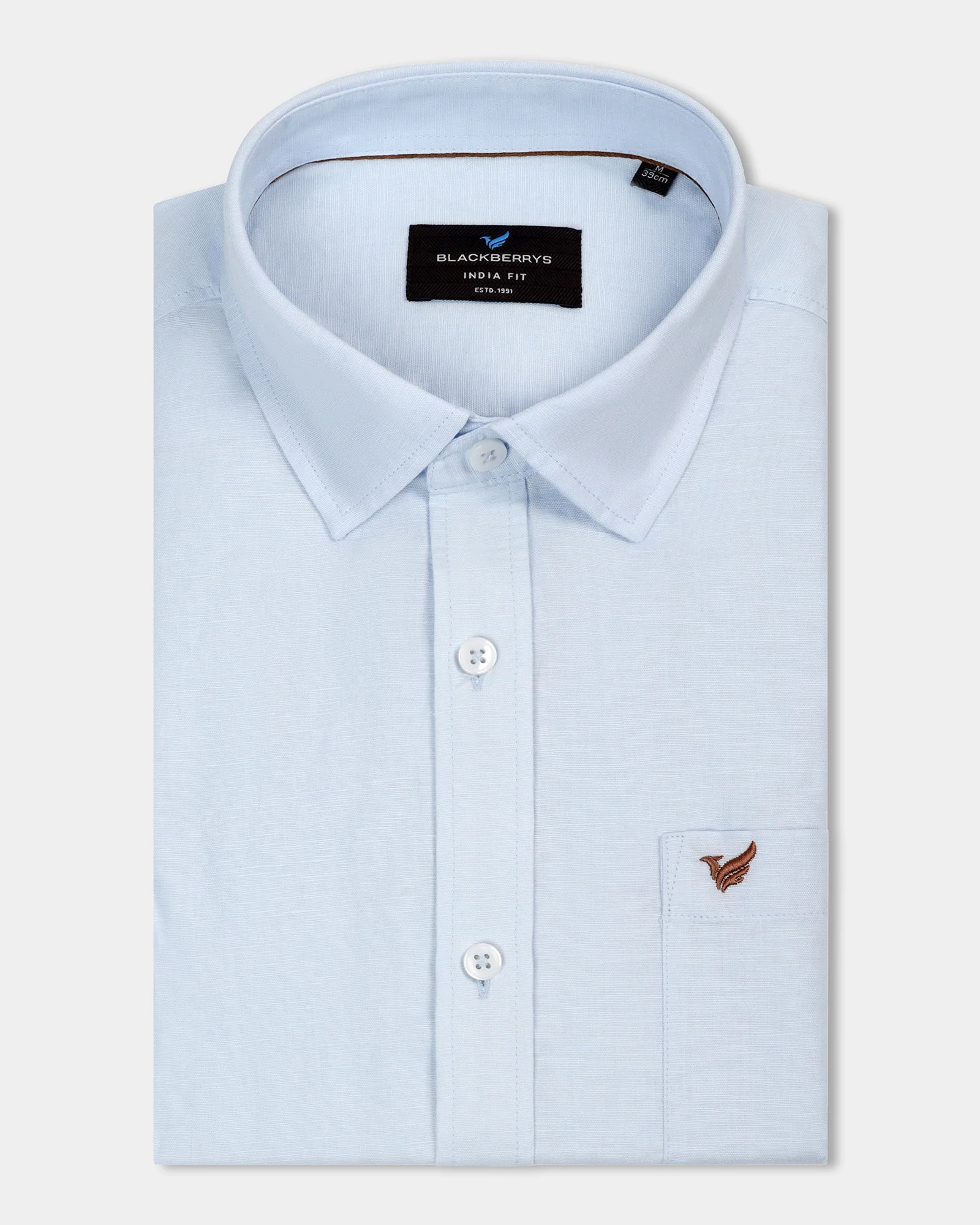 Sky Blue Linen Solid Shirt - Cleo - Image 5