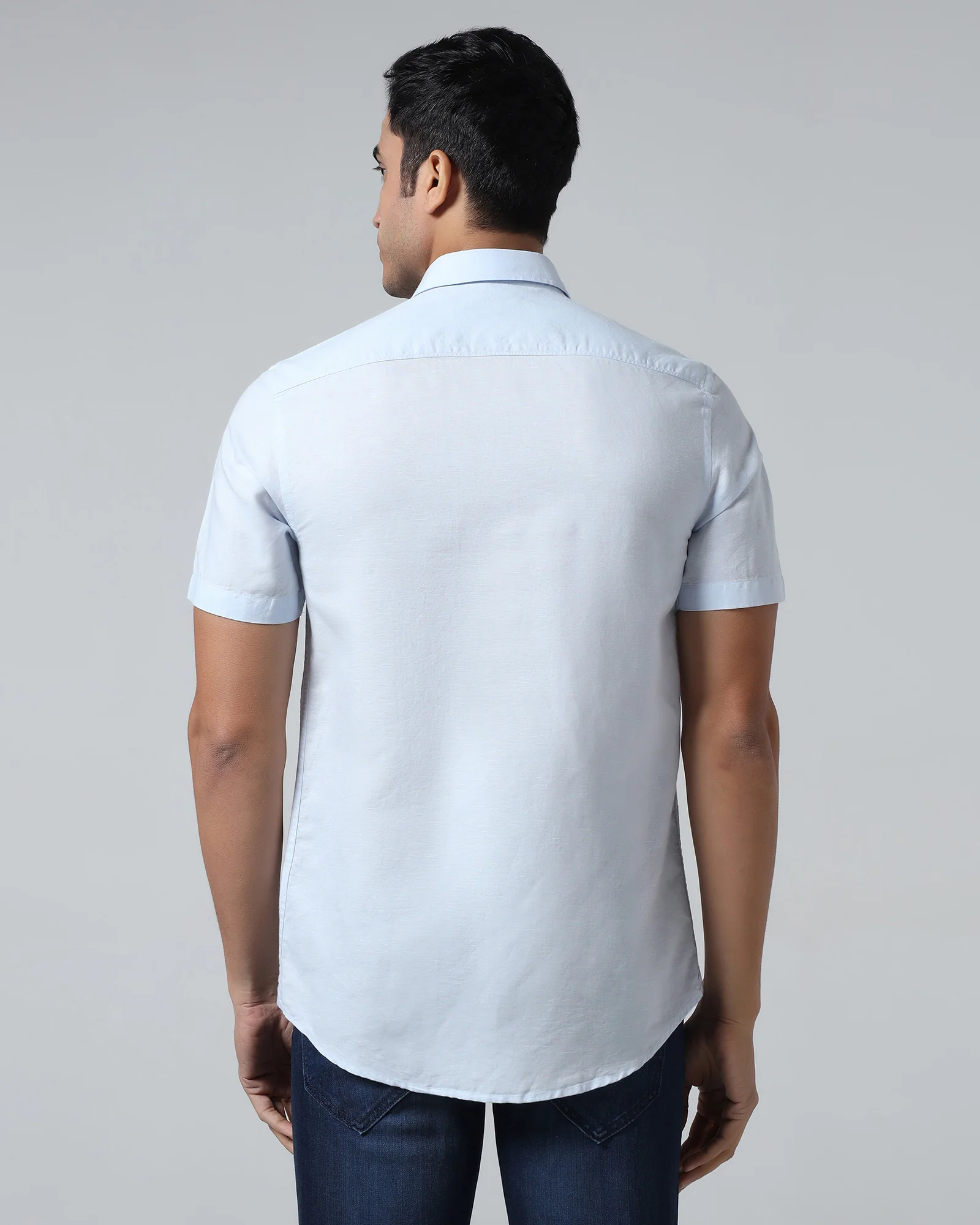 Sky Blue Half Sleeve Linen Solid Shirt - Cleo - Image 2