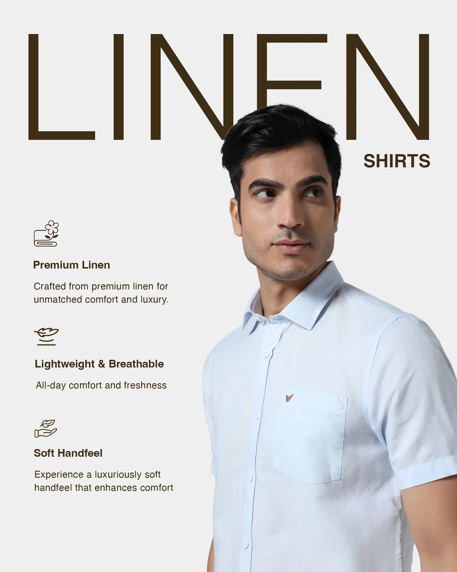Sky Blue Half Sleeve Linen Solid Shirt - Cleo - Image 4