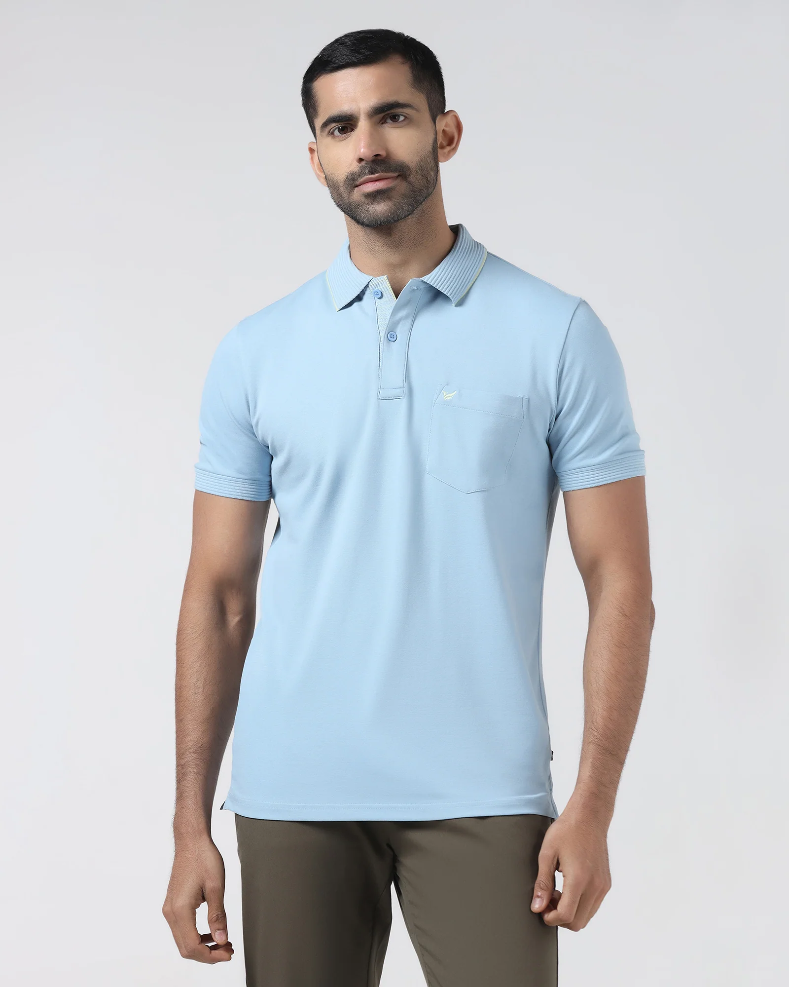 Sky Blue Solid Polo - Aesun