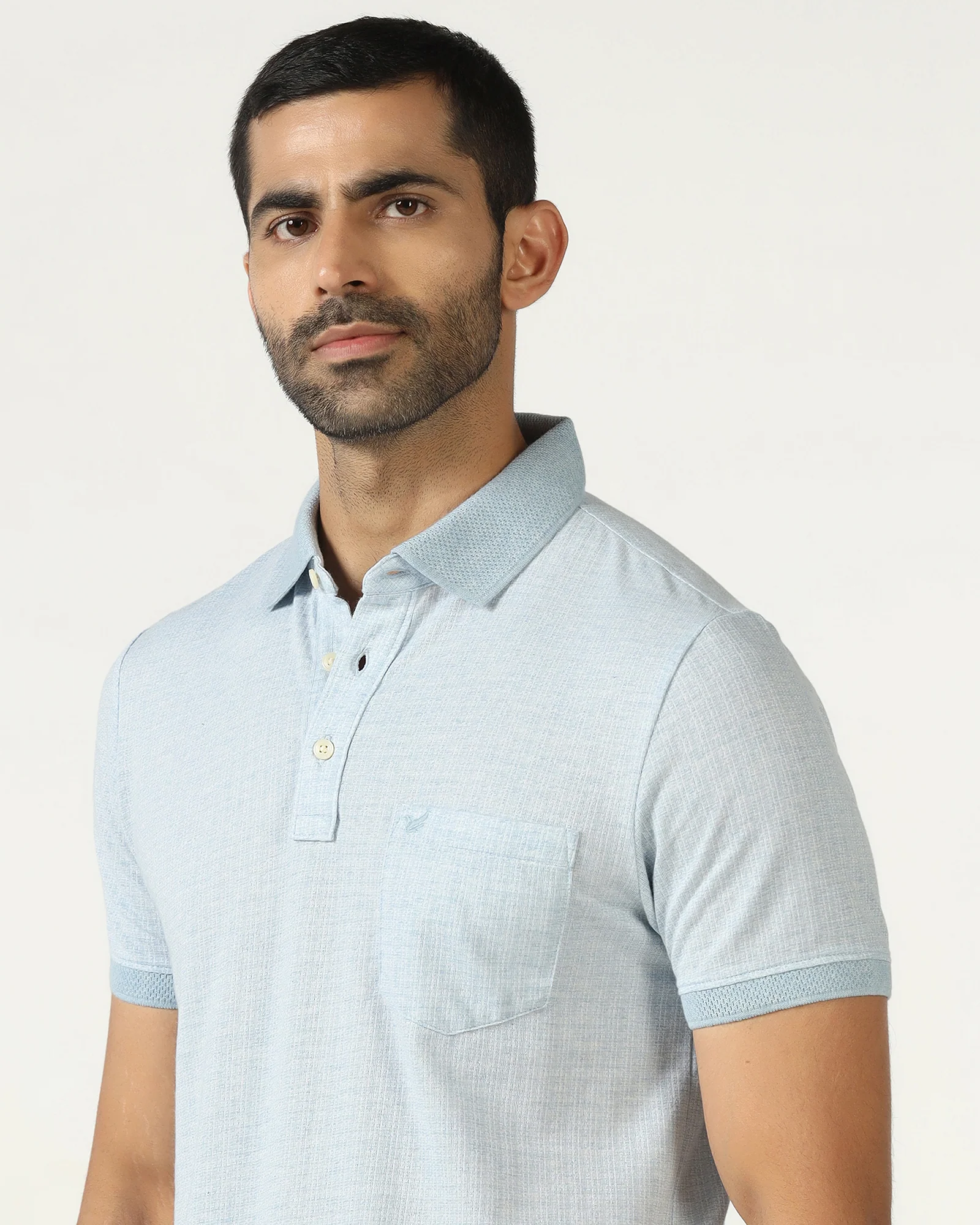 Sky Blue Textured Polo - Shepred - Image 4