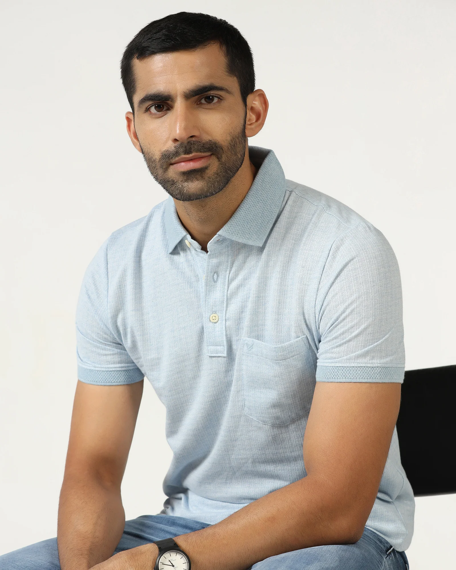 Sky Blue Textured Polo - Shepred - Image 7