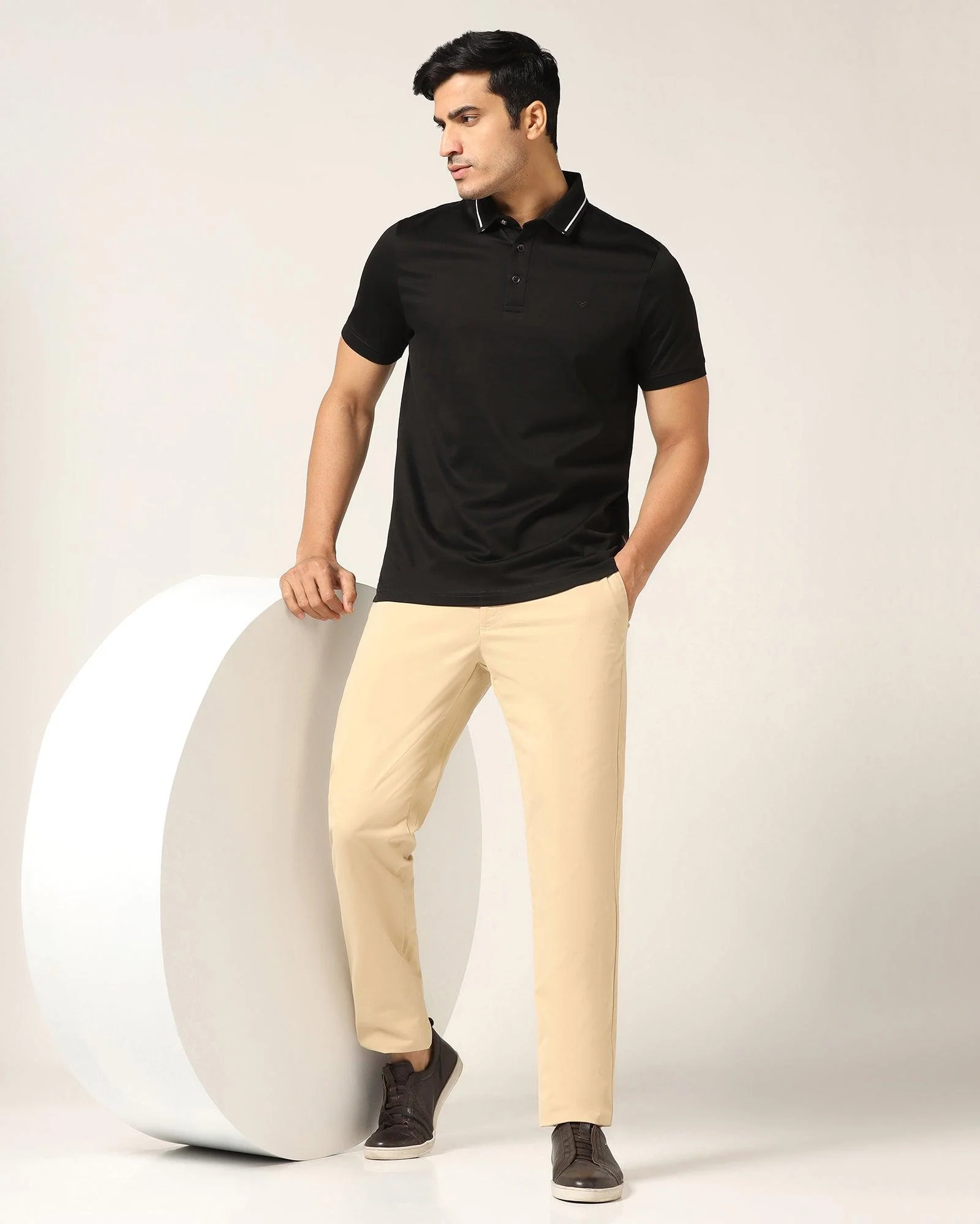 Slim Comfort B-95 Casual Beige Solid Khakis - Mario - Image 6