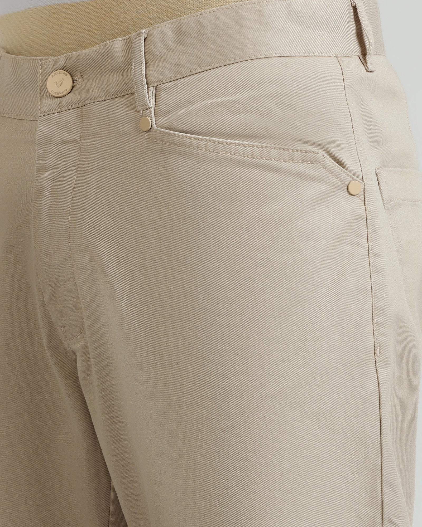 Slim Comfort B-95 Casual Beige Solid Khakis - Silvet - Image 4