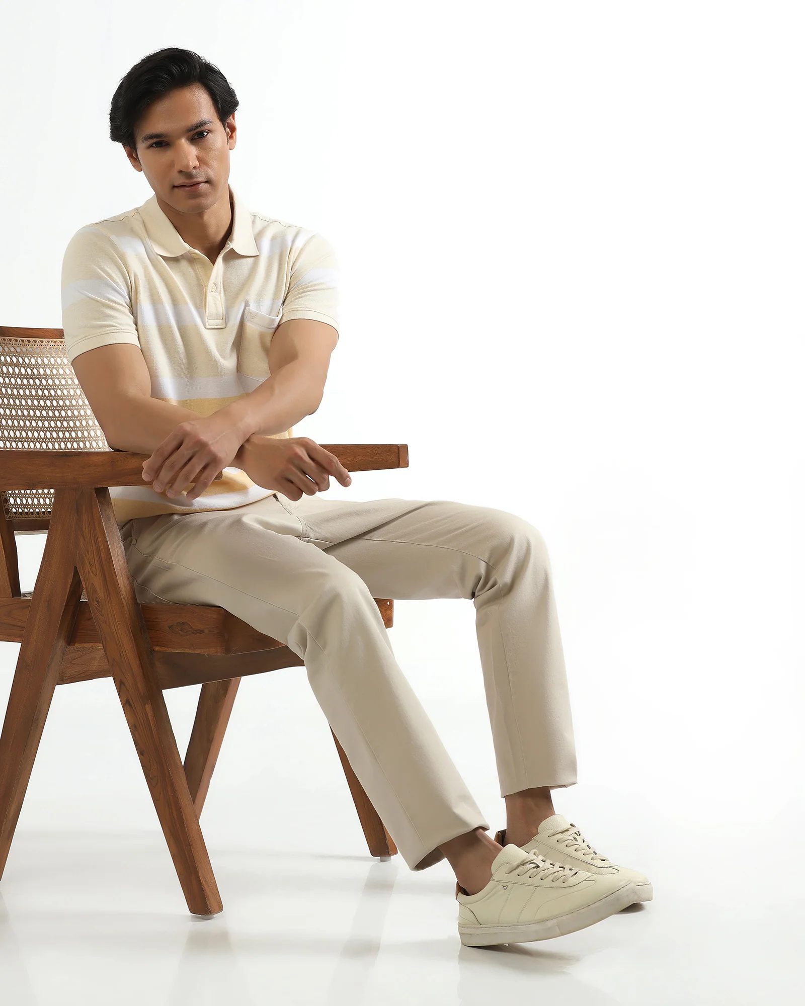 Slim Comfort B-95 Casual Beige Solid Khakis - Silvet - Image 7