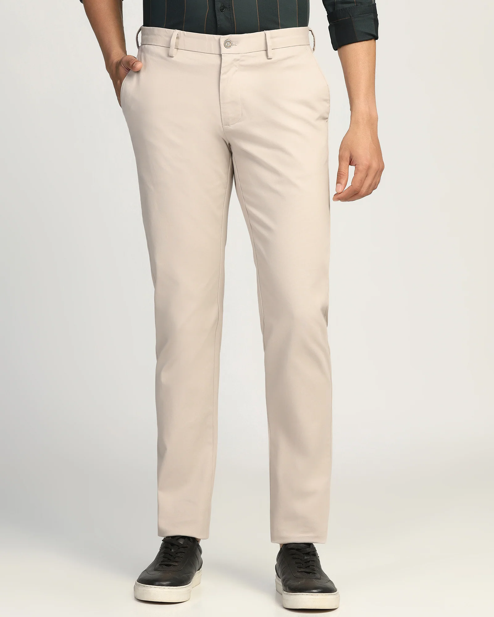 Slim Comfort B-95 Casual Beige Textured Khakis - Kary - Image 3