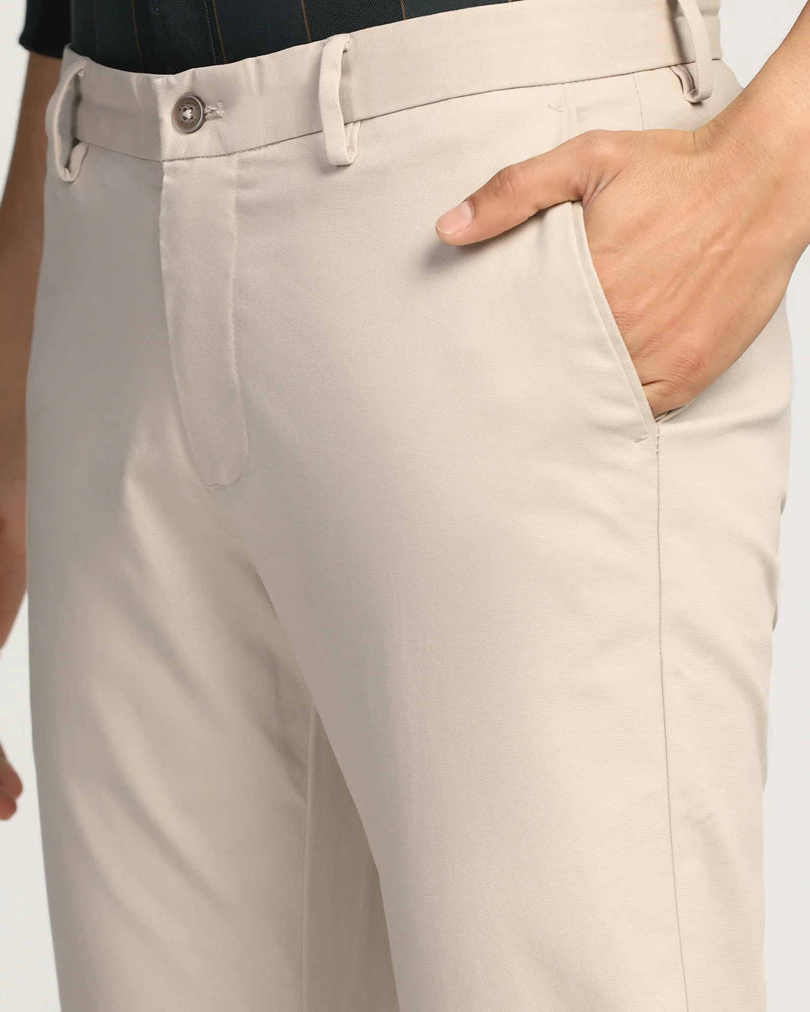 Slim Comfort B-95 Casual Beige Textured Khakis - Kary - Image 4