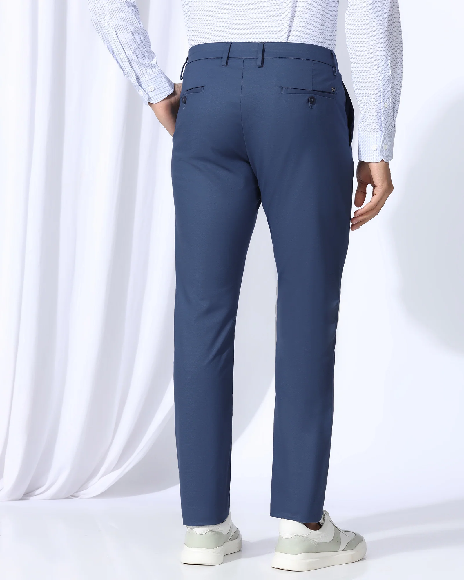 Slim Comfort B-95 Casual Blue Solid Khakis - Androit - Image 2
