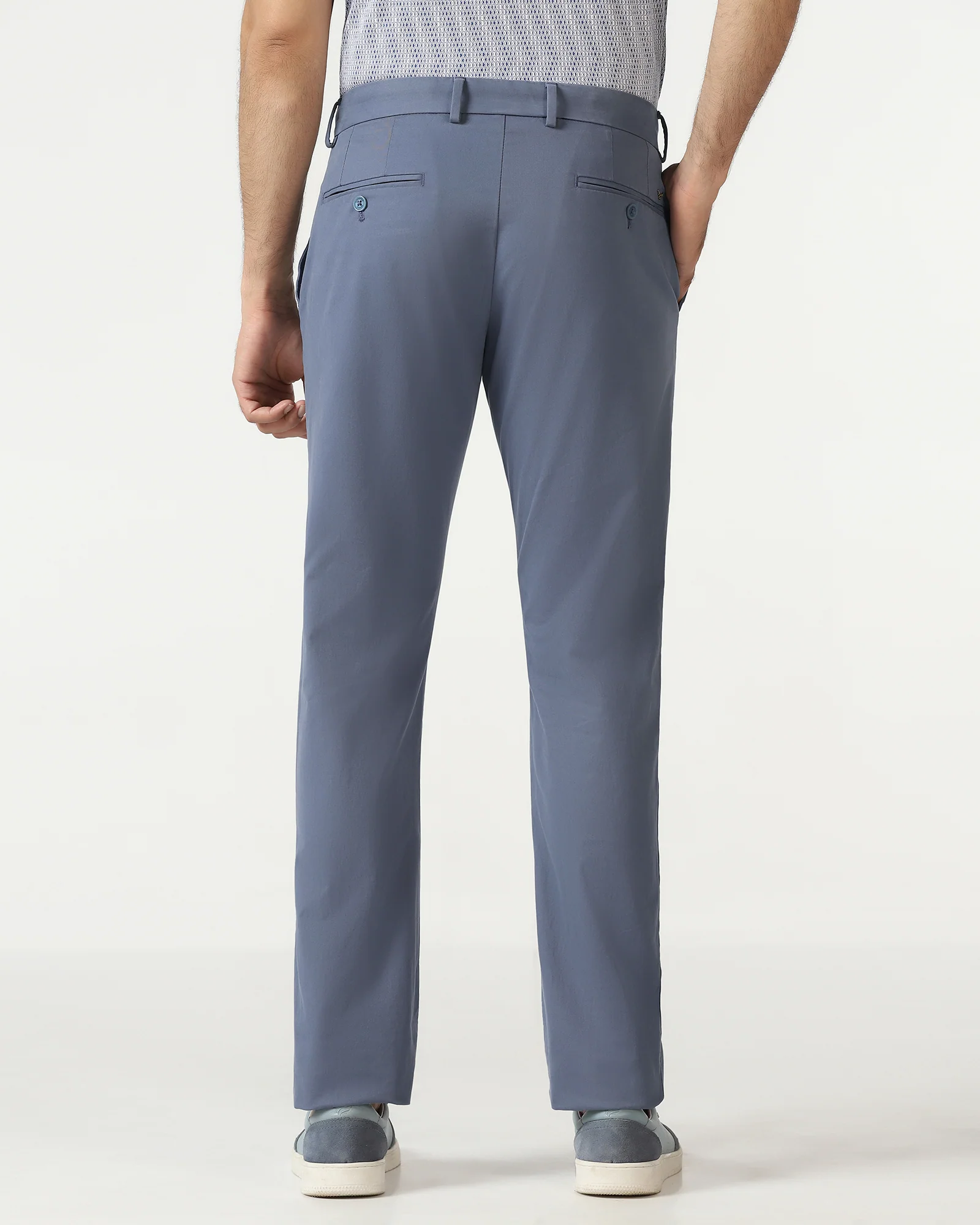Slim Comfort B-95 Casual Blue Solid Khakis - Mario - Image 2