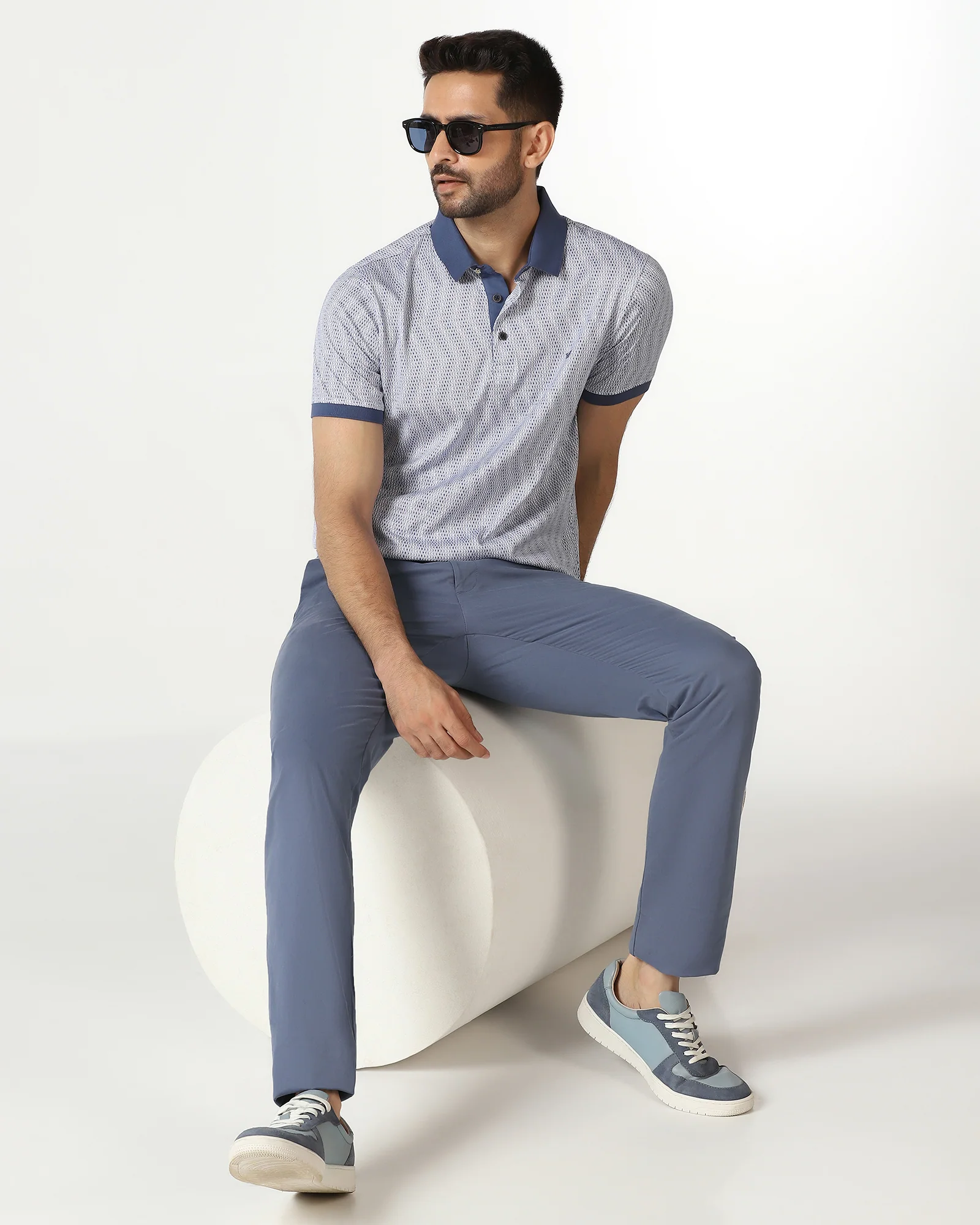 Slim Comfort B-95 Casual Blue Solid Khakis - Mario - Image 5
