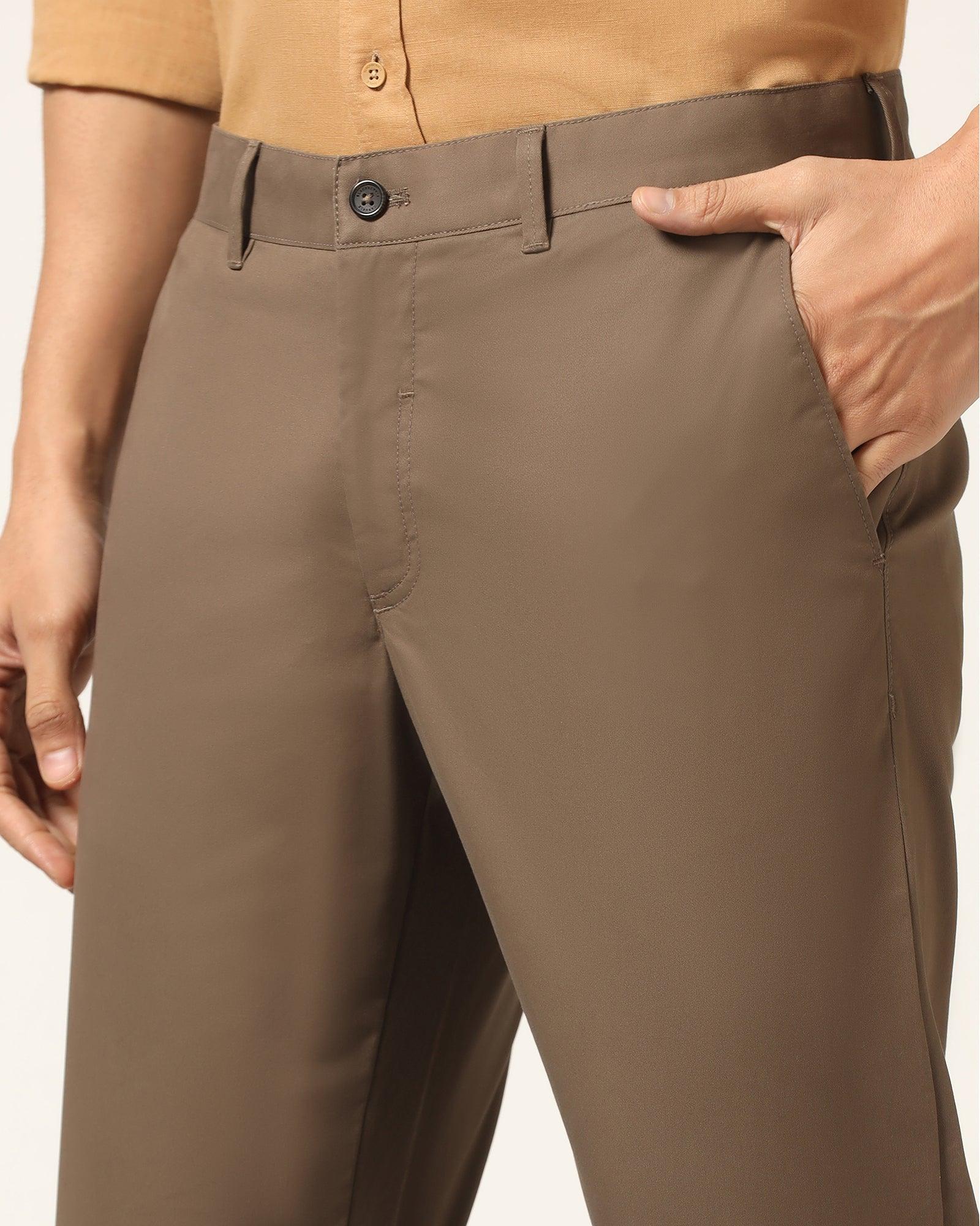 Slim Comfort B-95 Casual Brown Solid Khakis - Mario - Image 4