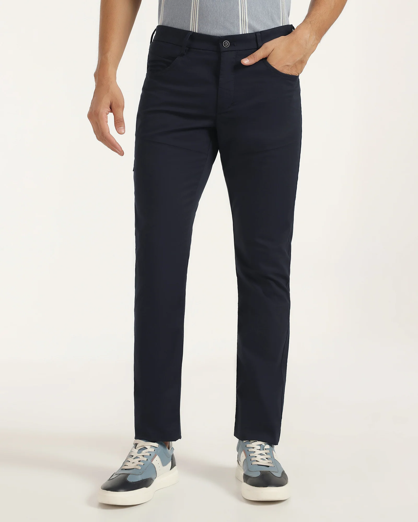 Slim Comfort B-95 Casual Navy Solid Khakis - Fred - Image 3