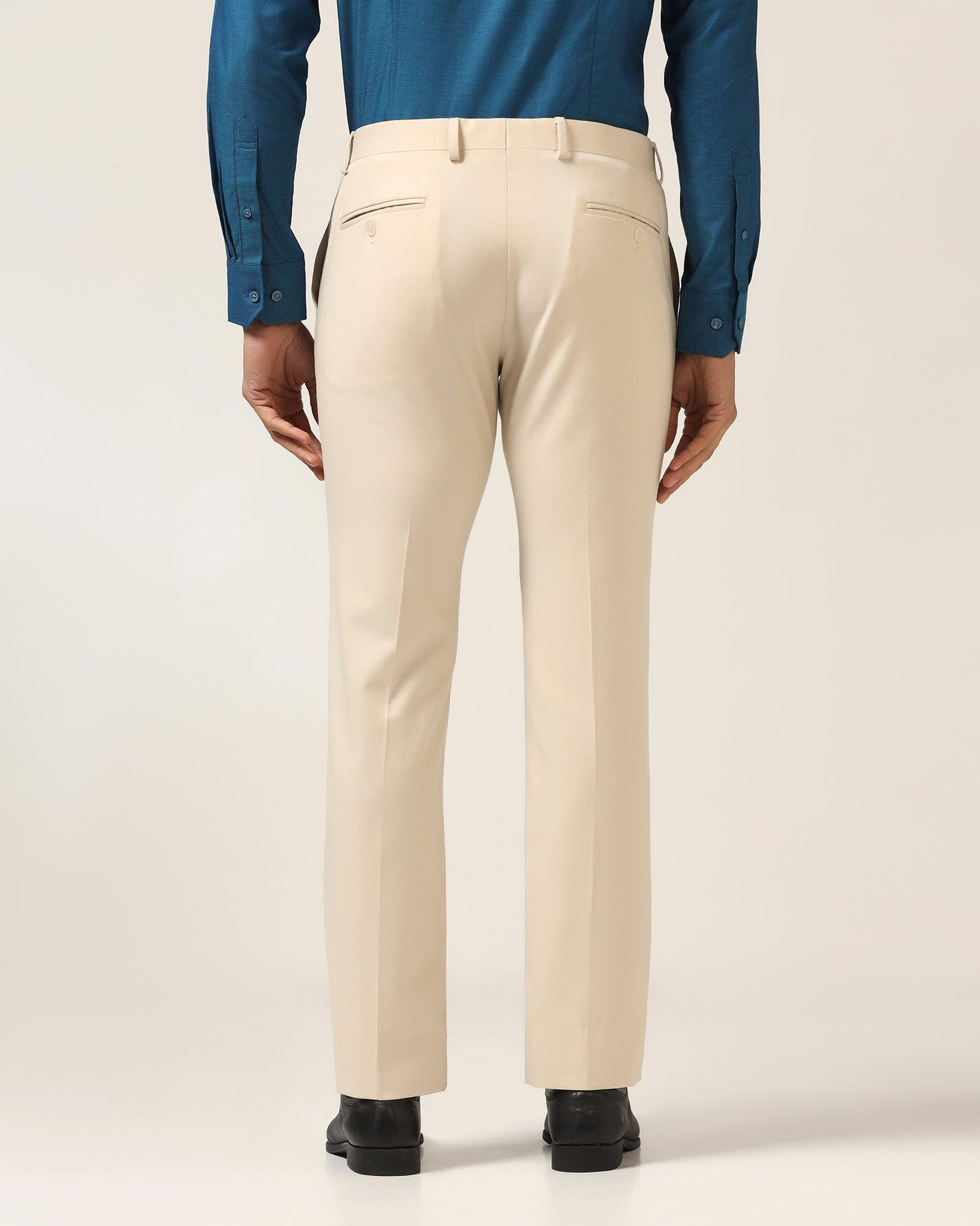 Slim Comfort B-95 Formal Beige Solid Trouser - Himalayan - Image 2