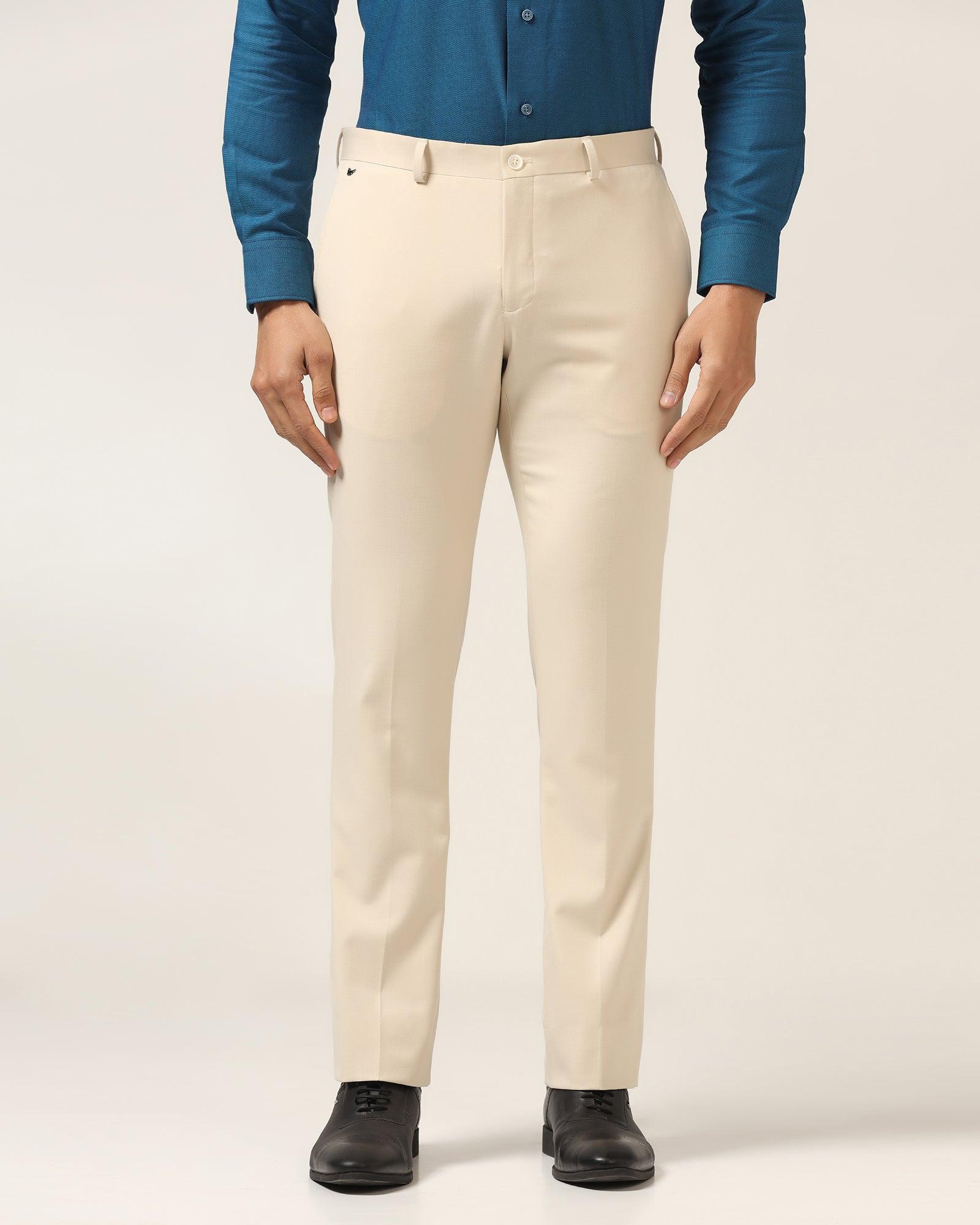 Slim Comfort B-95 Formal Beige Solid Trouser - Himalayan - Image 3
