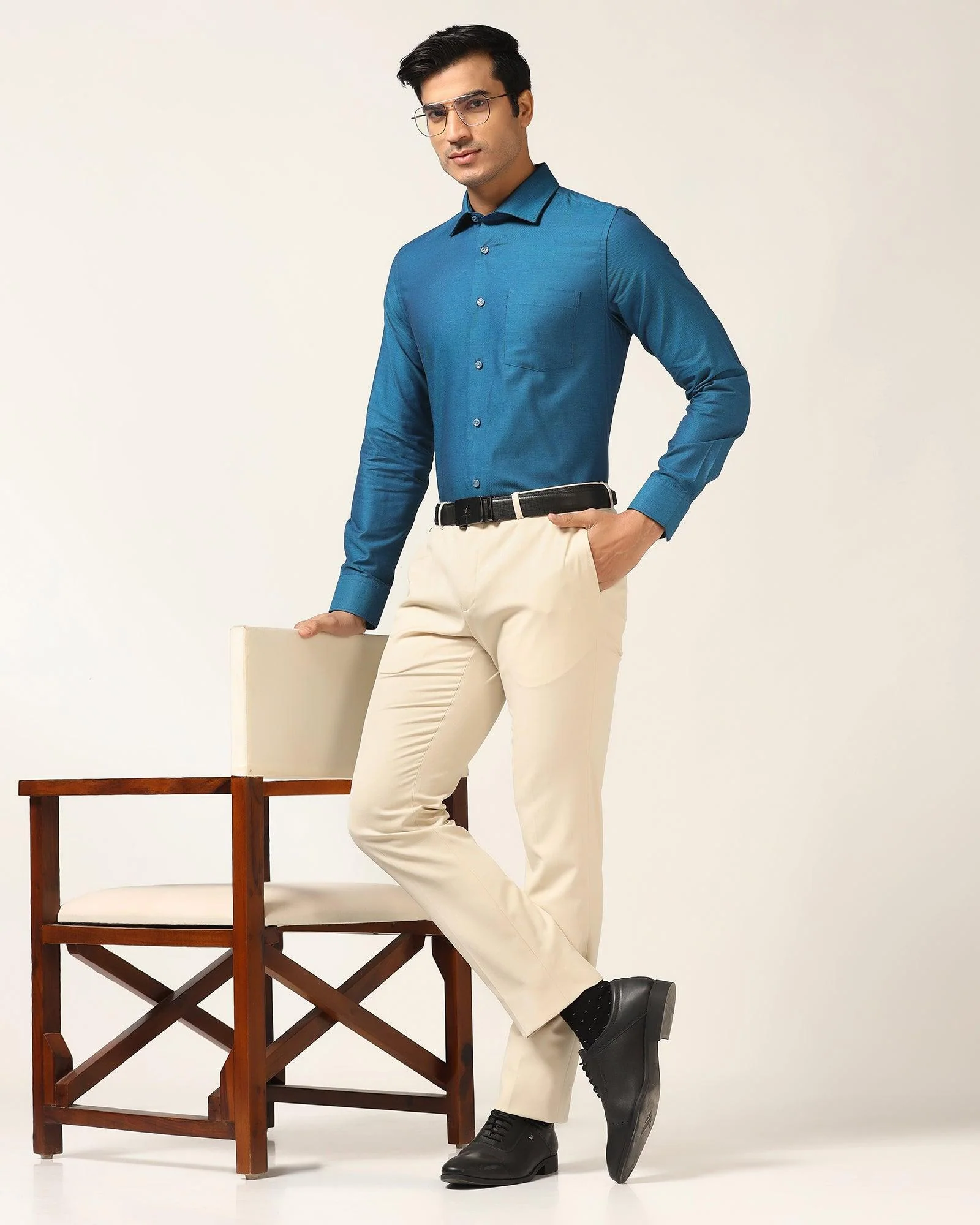 Slim Comfort B-95 Formal Beige Solid Trouser - Himalayan - Image 6
