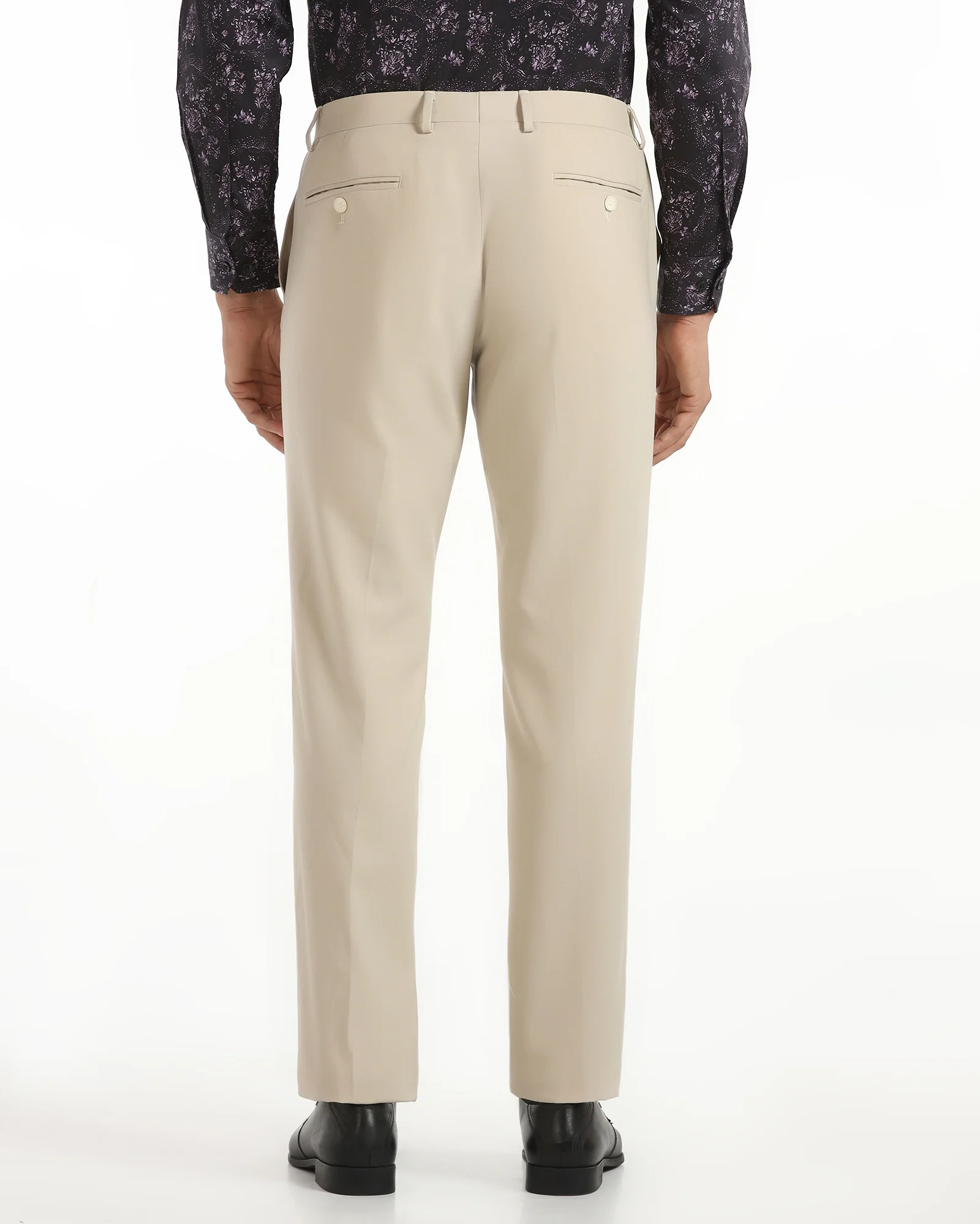 Slim Comfort B-95 Formal Beige Solid Trouser - Musk - Image 2