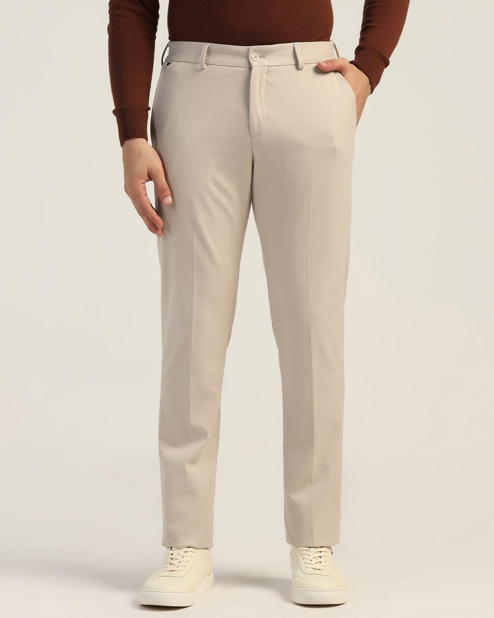 Slim Comfort B-95 Formal Beige Solid Trouser - Thunderbird - Image 3
