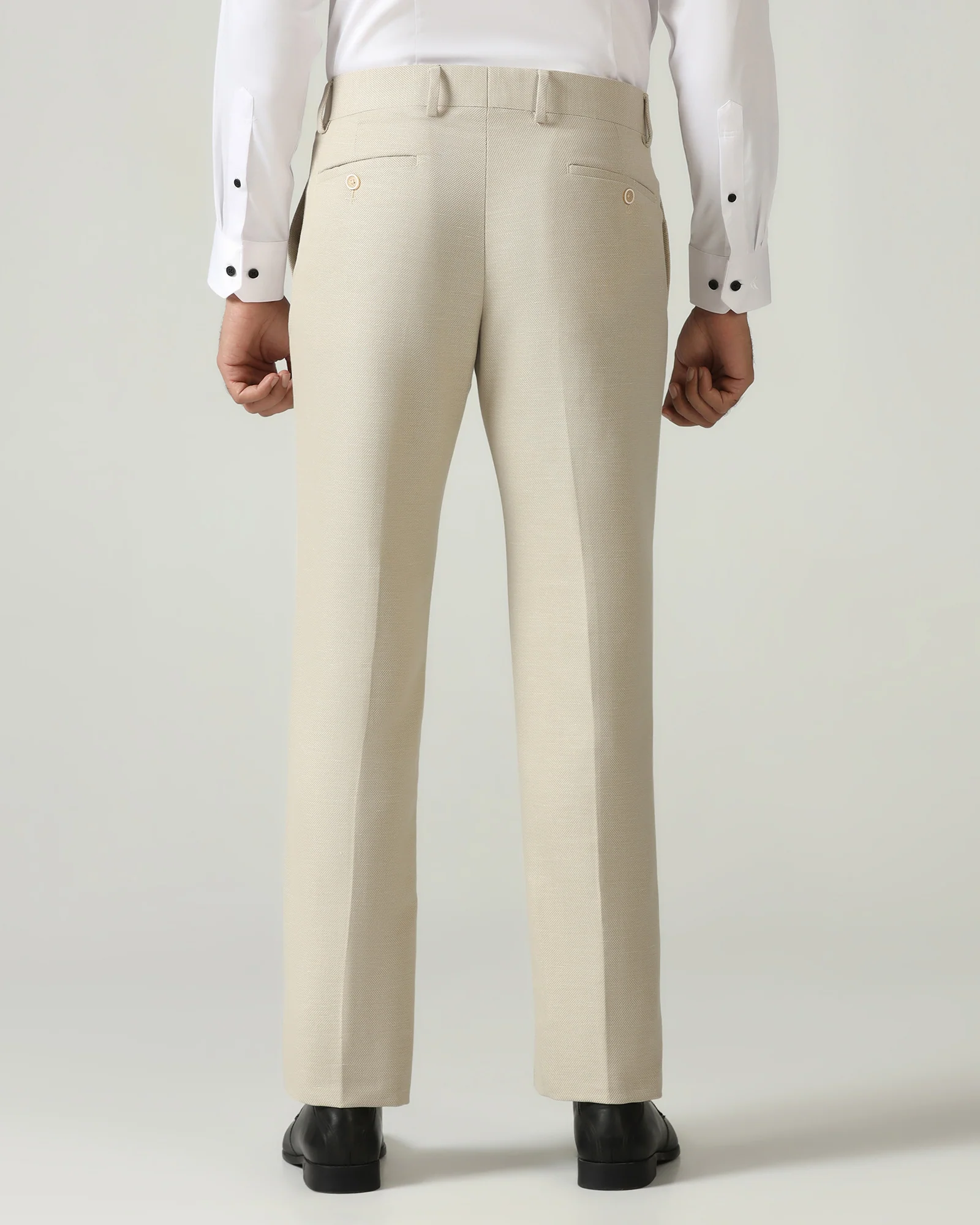 Slim Comfort B-95 Formal Beige Textured Trouser - Flora - Image 2