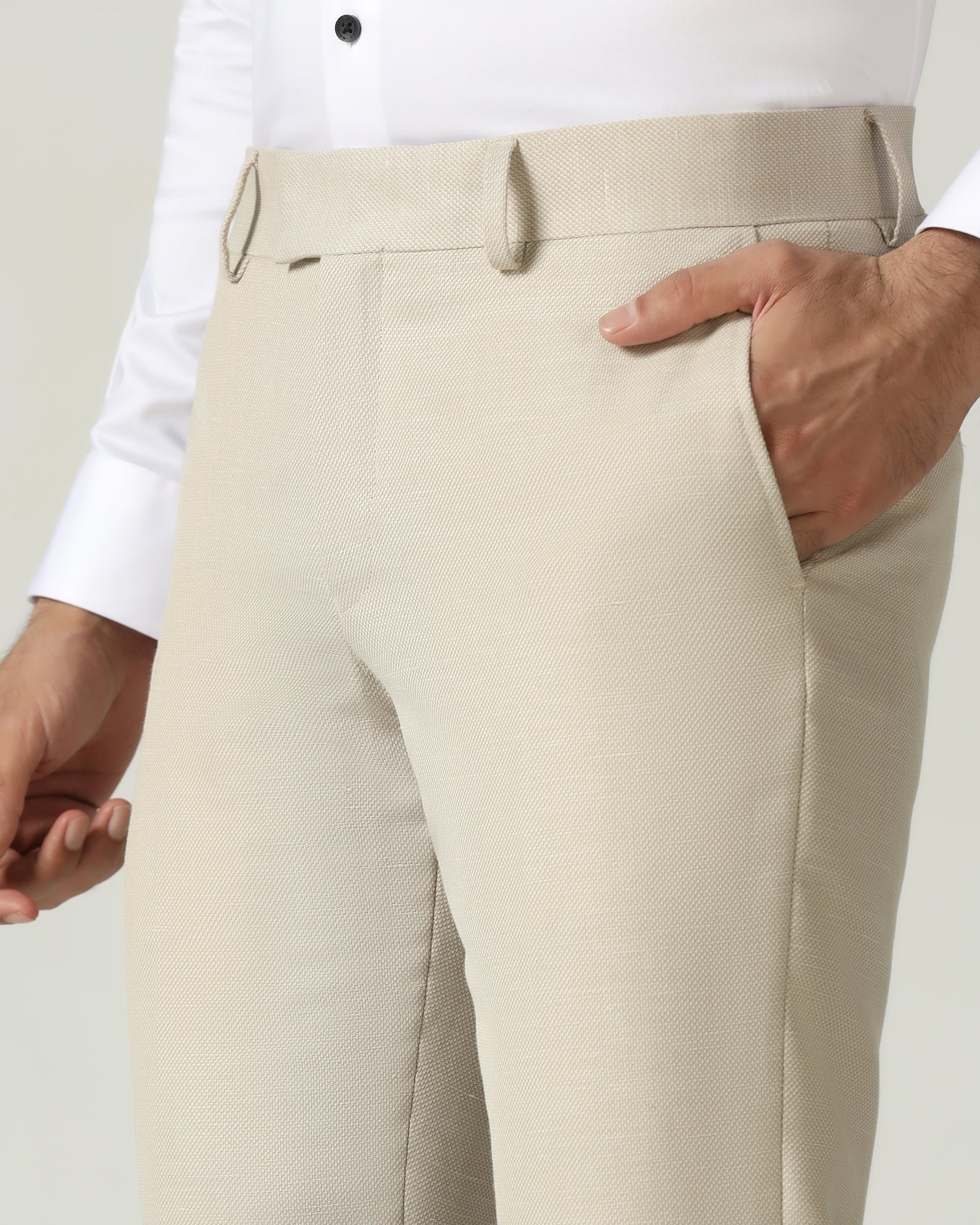 Slim Comfort B-95 Formal Beige Textured Trouser - Flora - Image 4