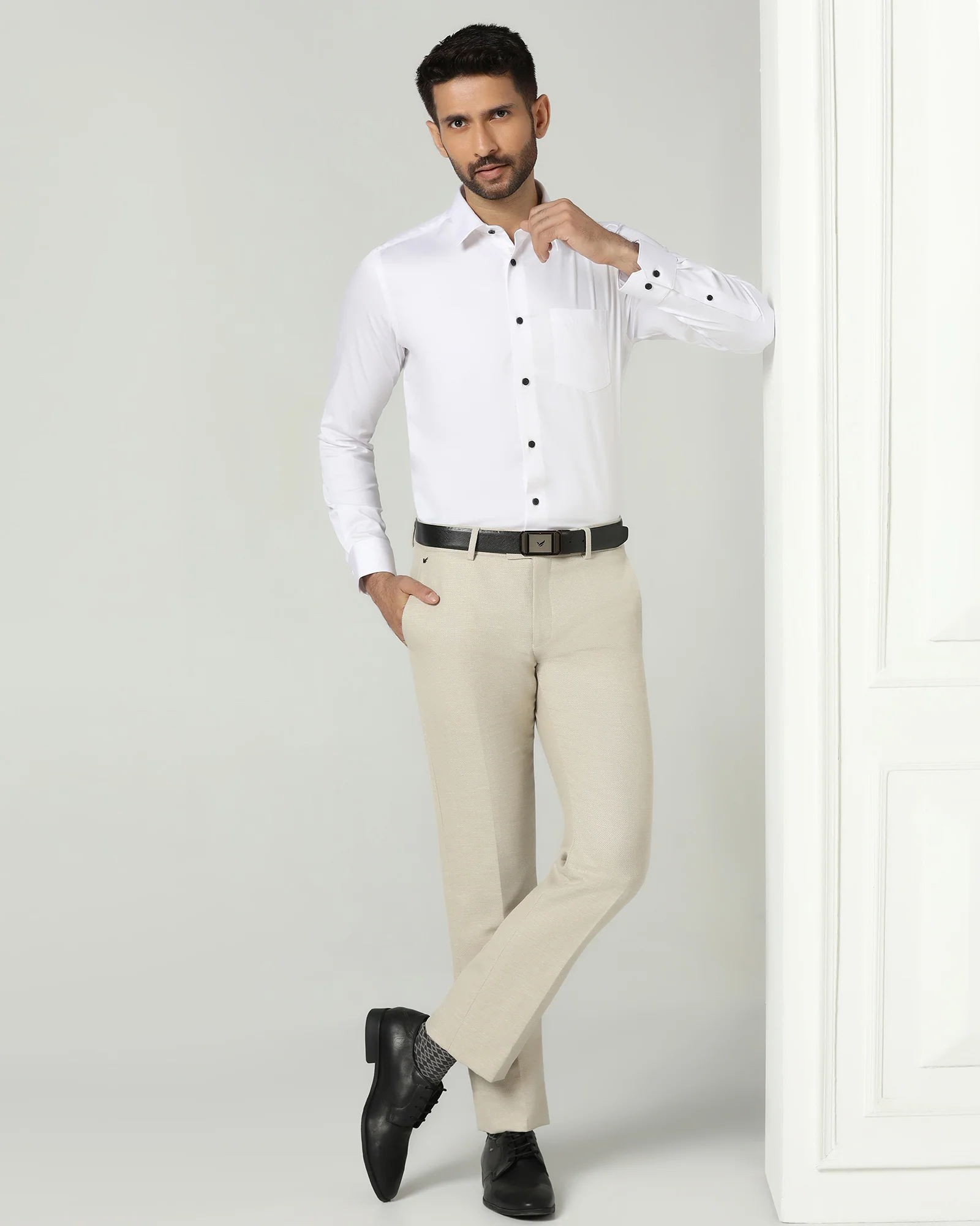 Slim Comfort B-95 Formal Beige Textured Trouser - Flora - Image 7