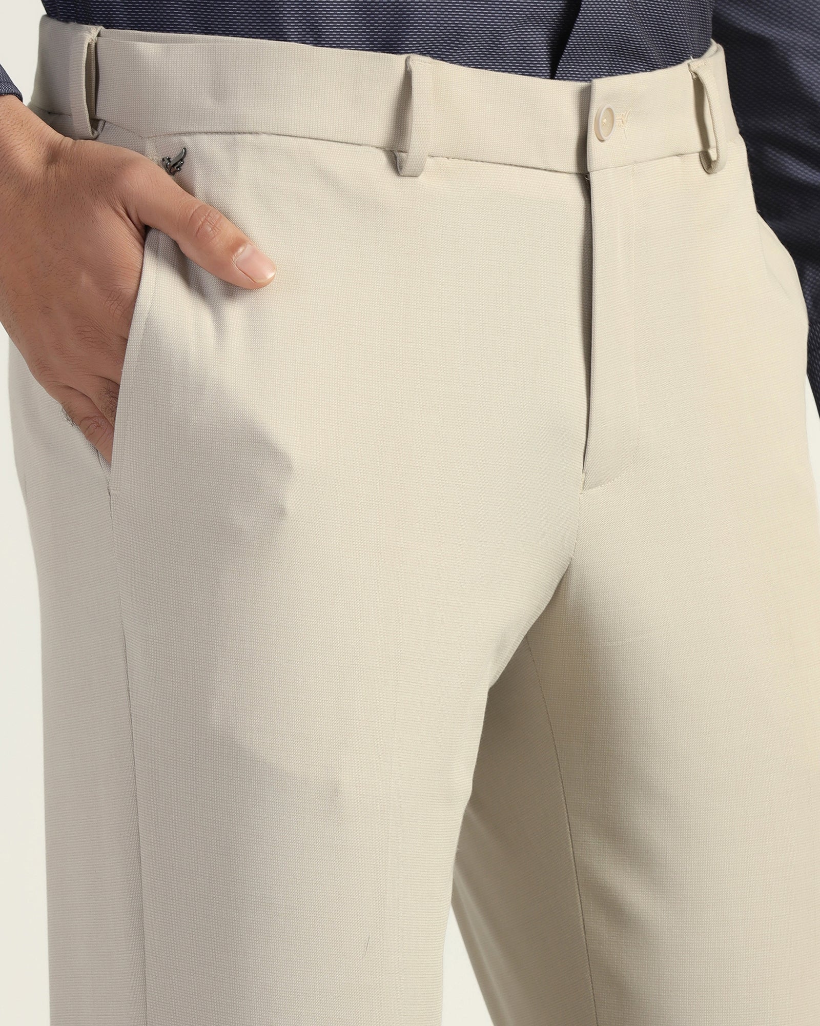 Slim Comfort B-95 Formal Beige Textured Trouser - Hilton - Image 4