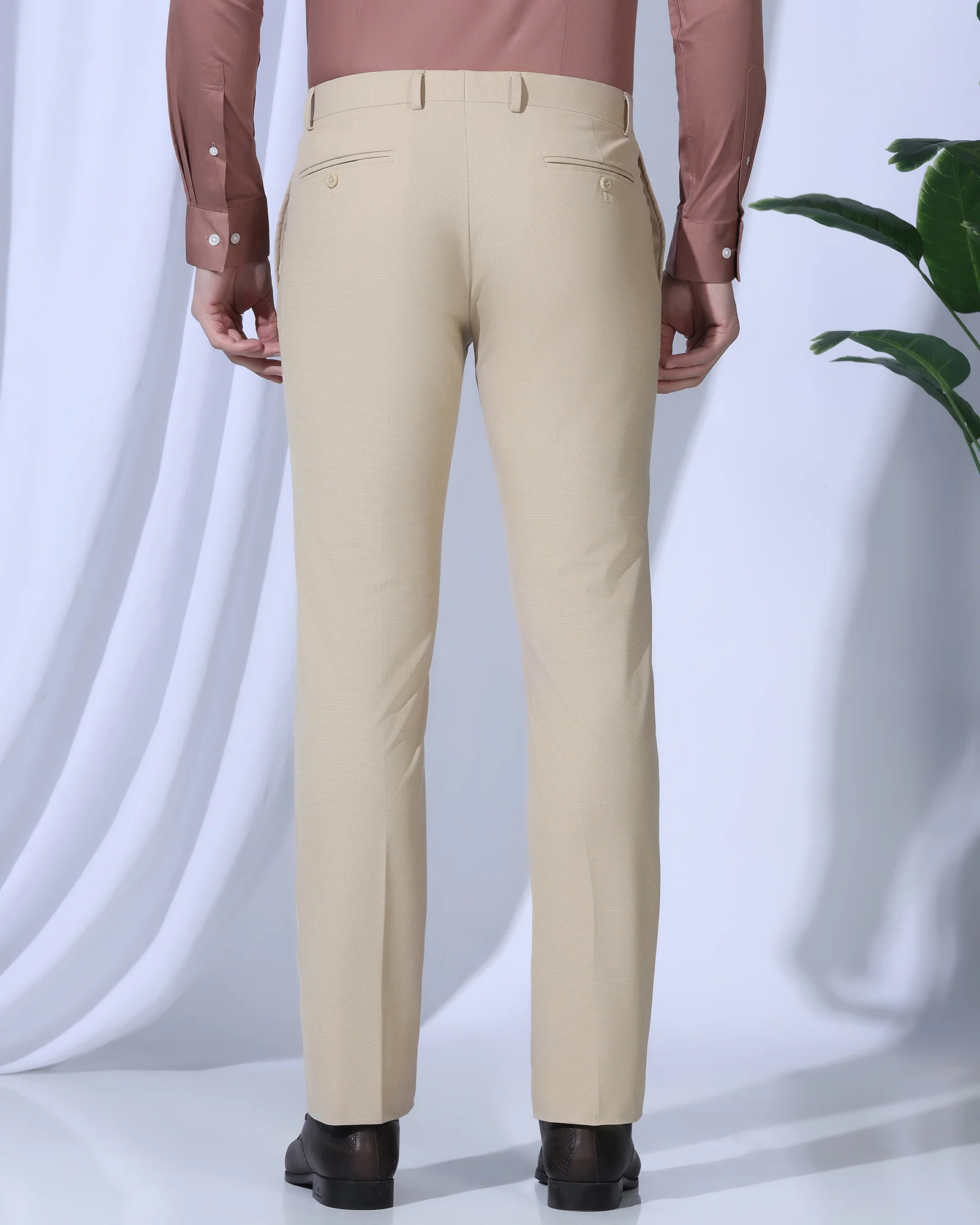 Slim Comfort B-95 Formal Beige Textured Trouser - June - Image 2