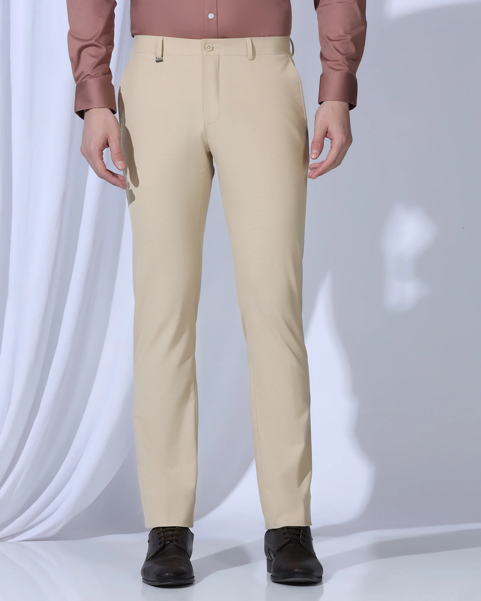 Slim Comfort B-95 Formal Beige Textured Trouser - June - Image 3