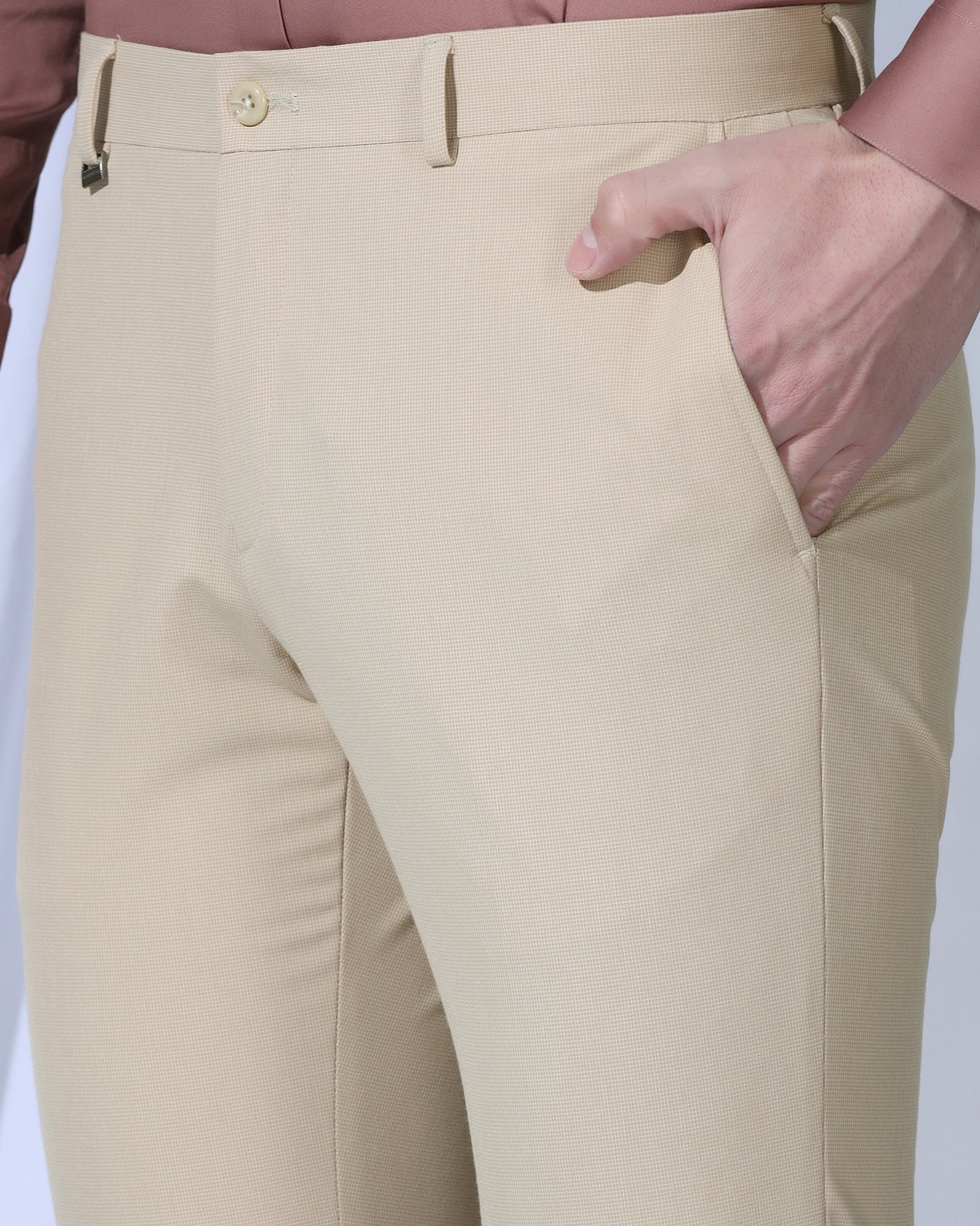 Slim Comfort B-95 Formal Beige Textured Trouser - June - Image 4