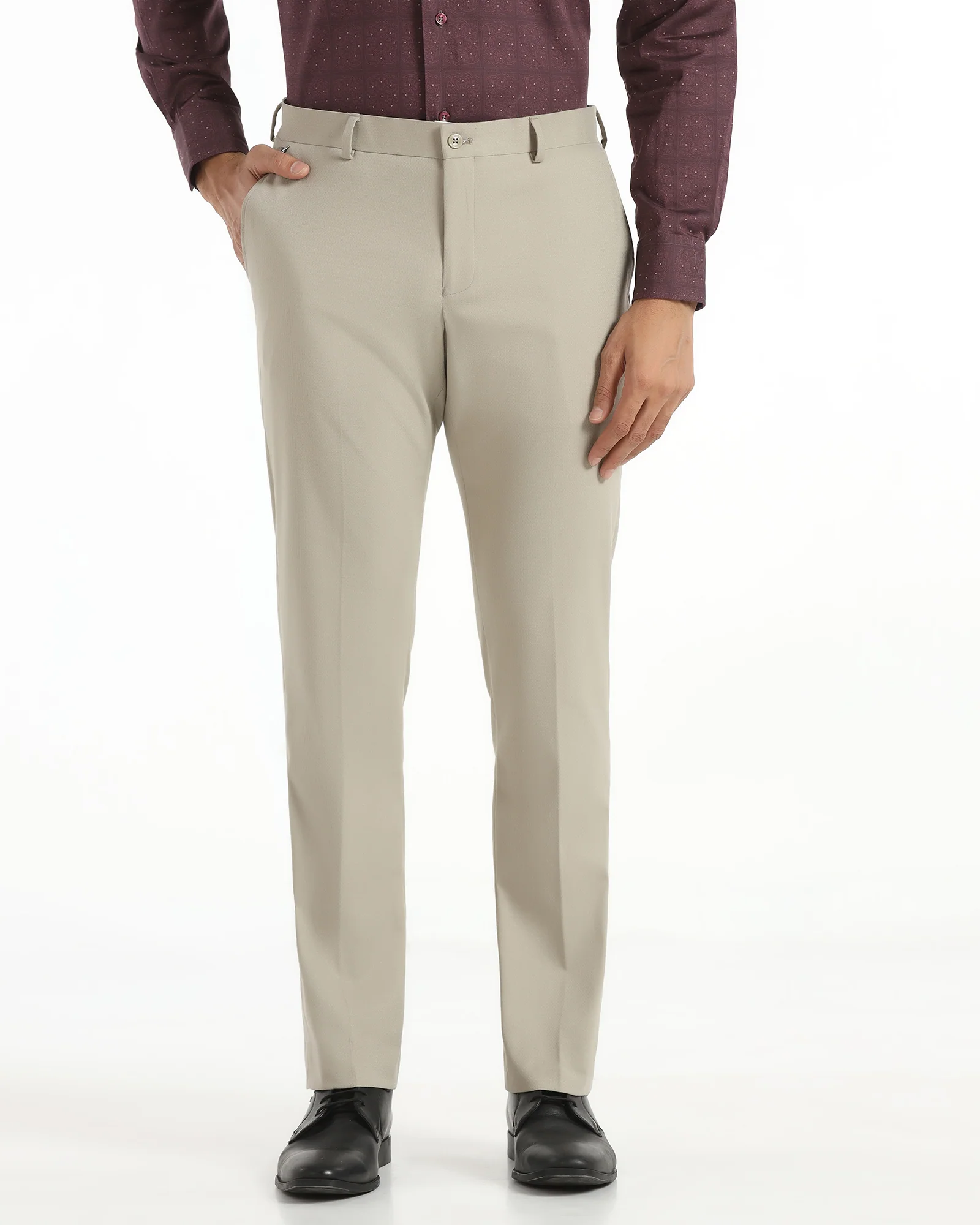 Slim Comfort B-95 Formal Beige Textured Trouser - Saint - Image 3