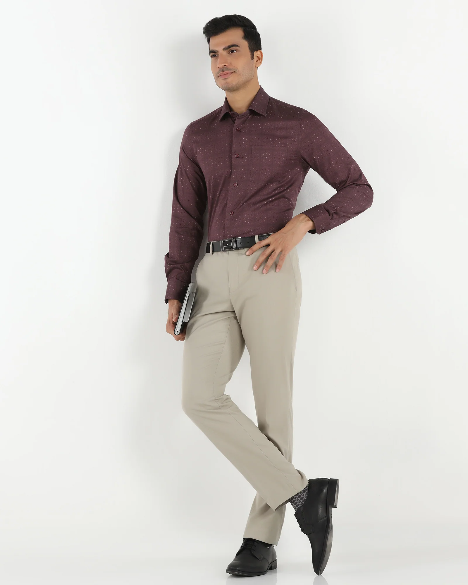 Slim Comfort B-95 Formal Beige Textured Trouser - Saint - Image 7