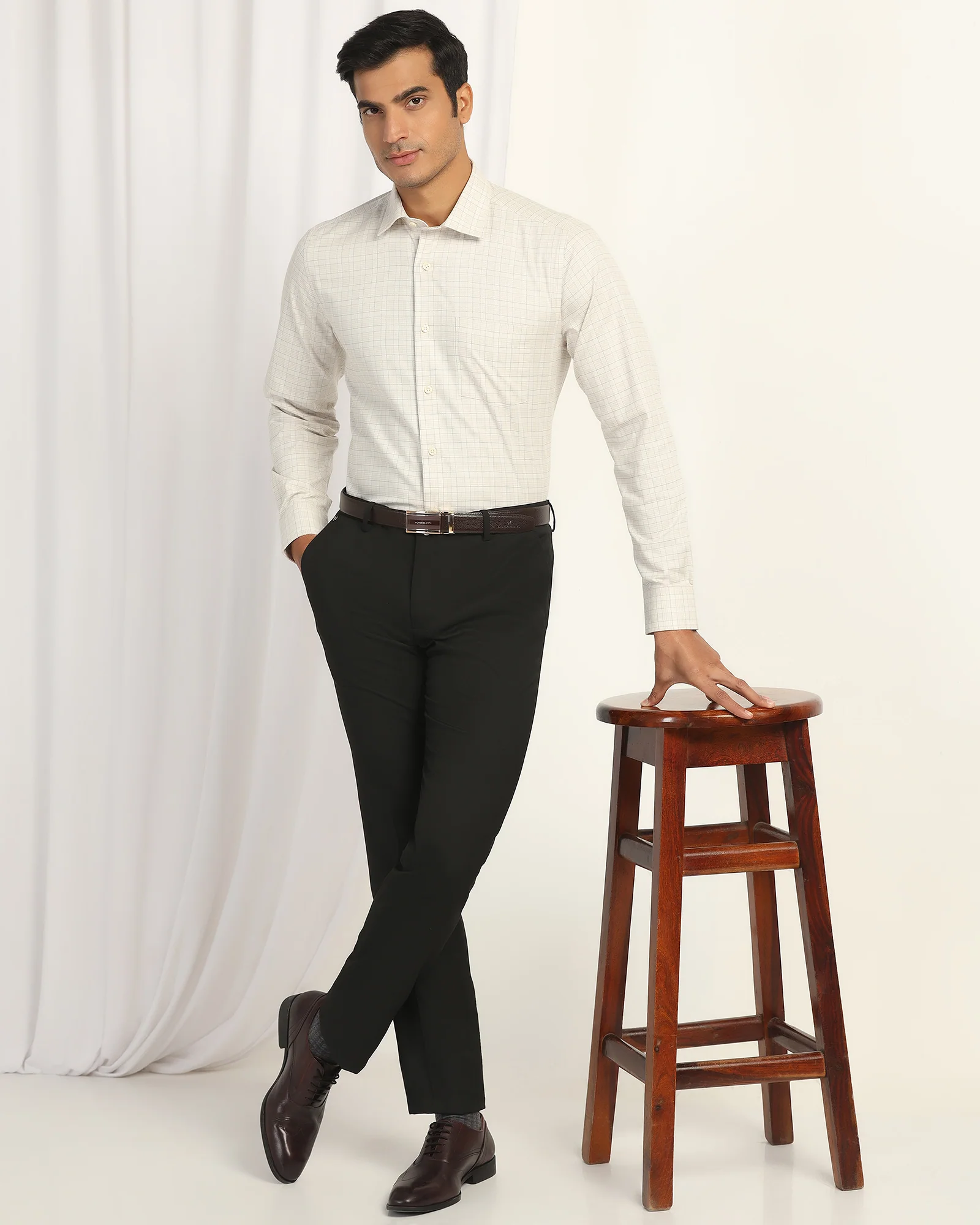 Slim Comfort B-95 Formal Black Solid Trouser - Oak - Image 7